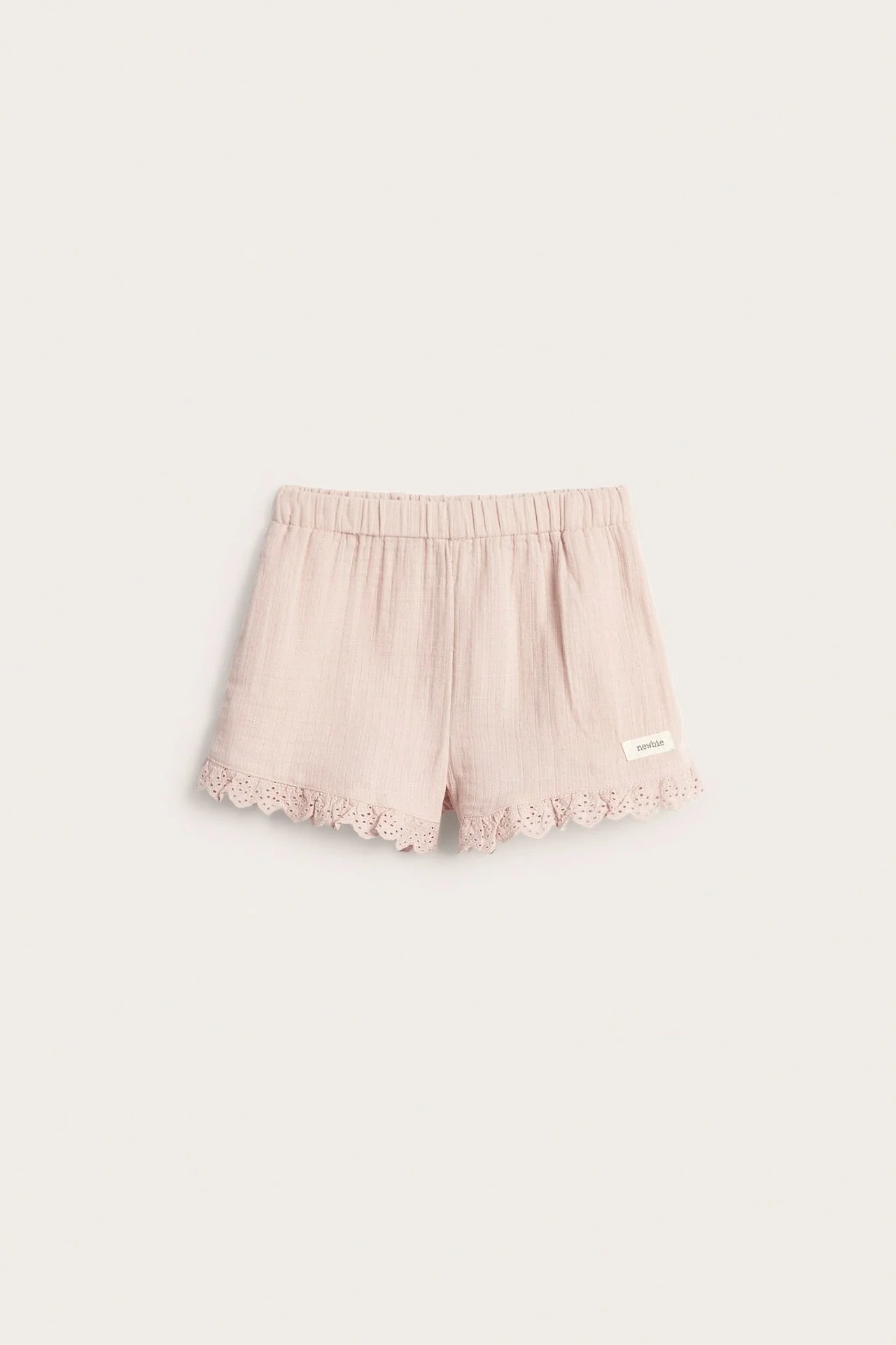 Kids pink woven shorts with frill - Image 2