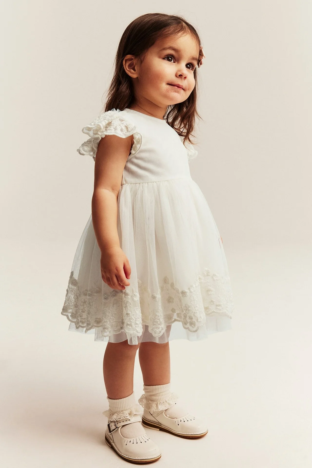 Baby & Kids white mesh dress with embroidery - Image 3
