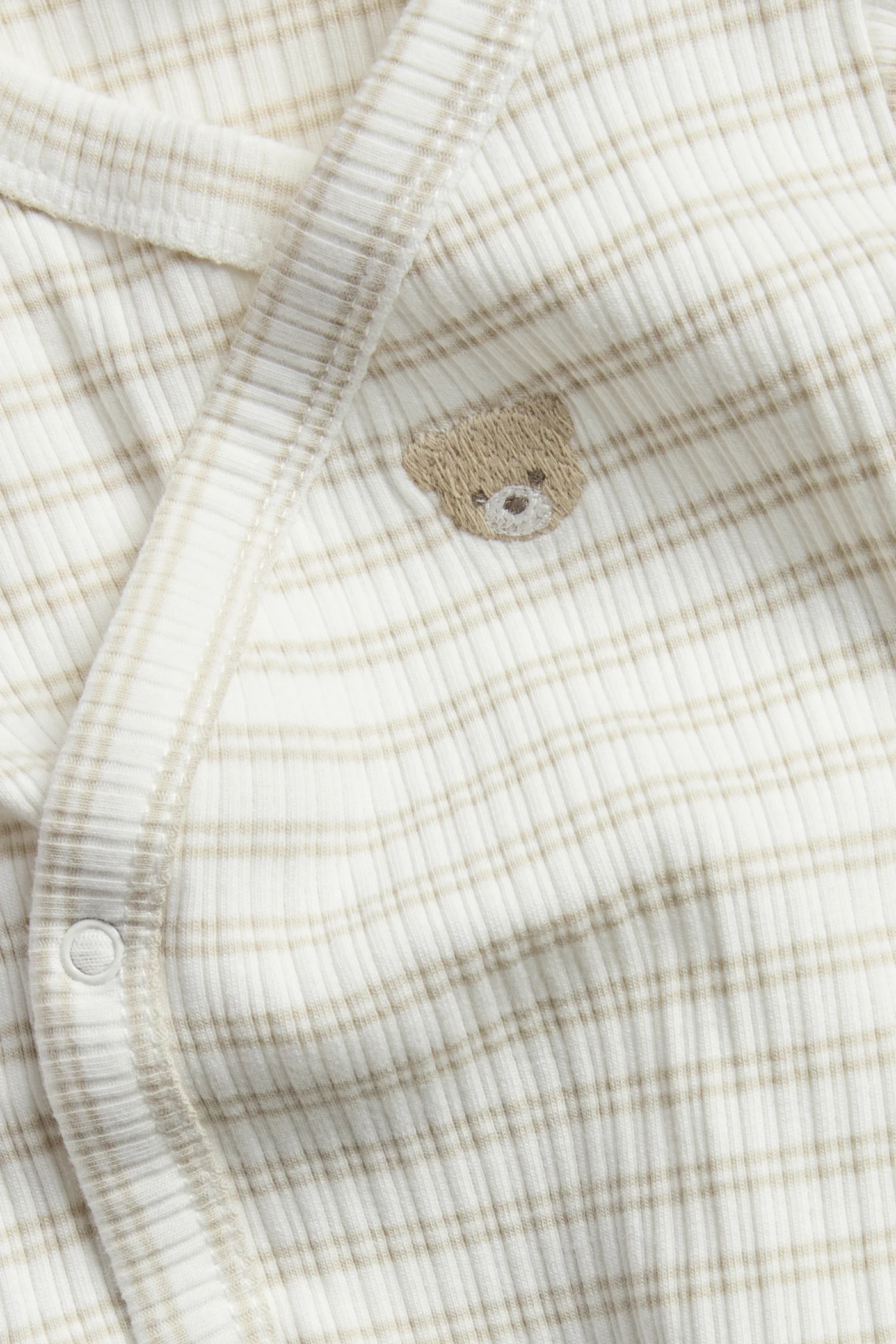 Baby beige striped wrap-over teddy bear bodysuit - Image 2