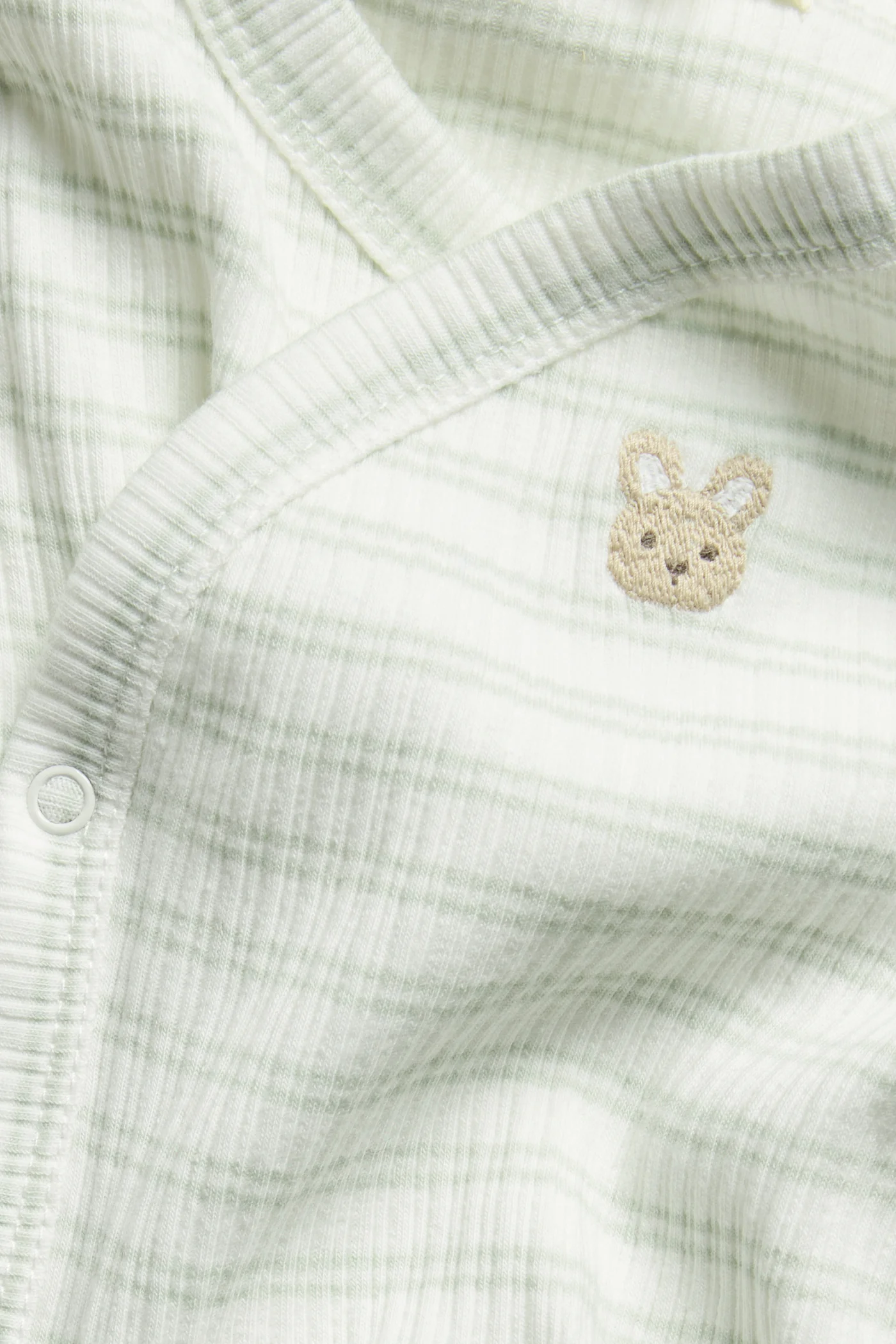 Baby green striped wrap bodysuit with rabbit - Image 2