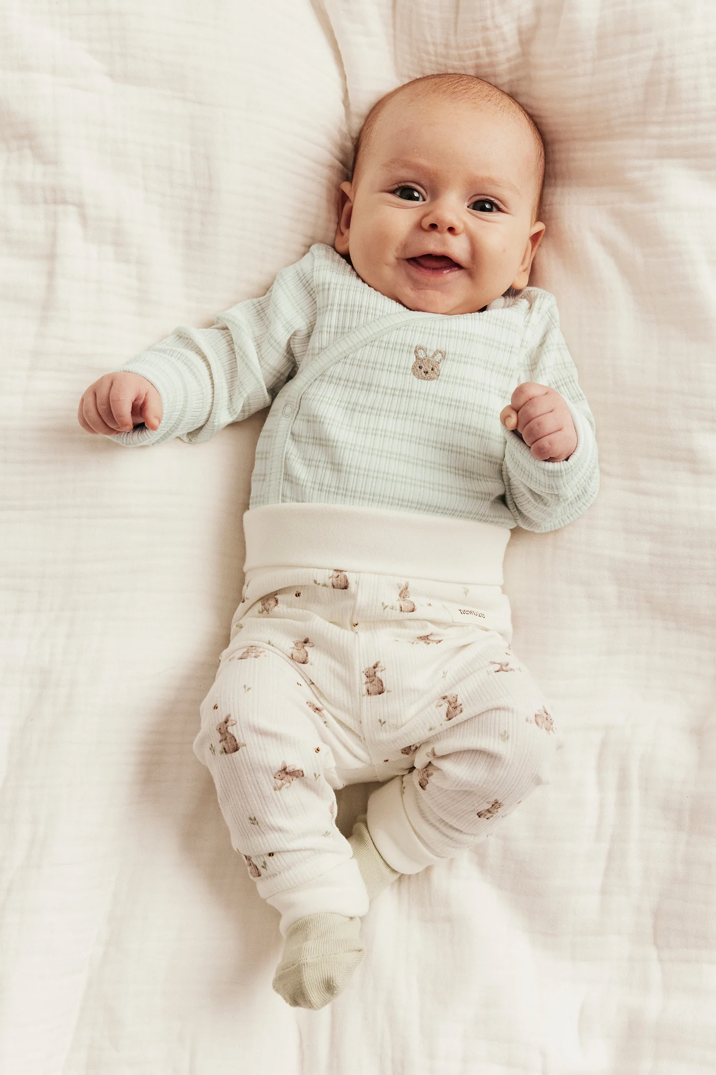 Baby green striped wrap bodysuit with rabbit - Image 3