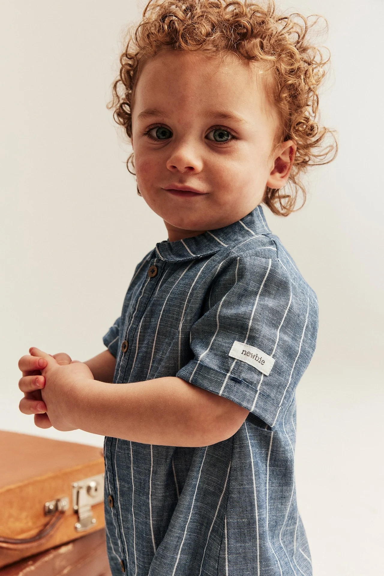 Baby blue striped woven romper - Image 3