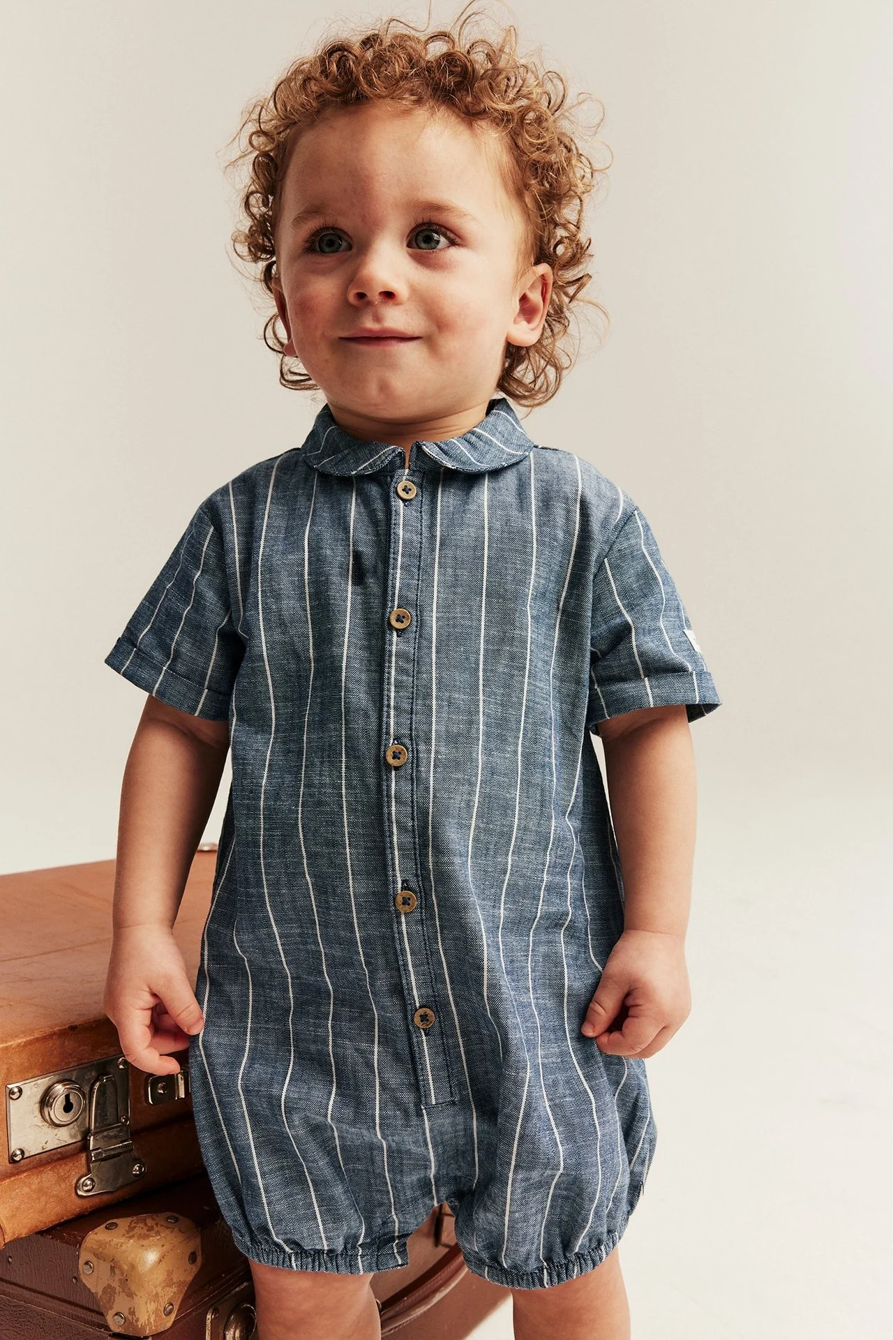 Baby blue striped woven romper - Image 4