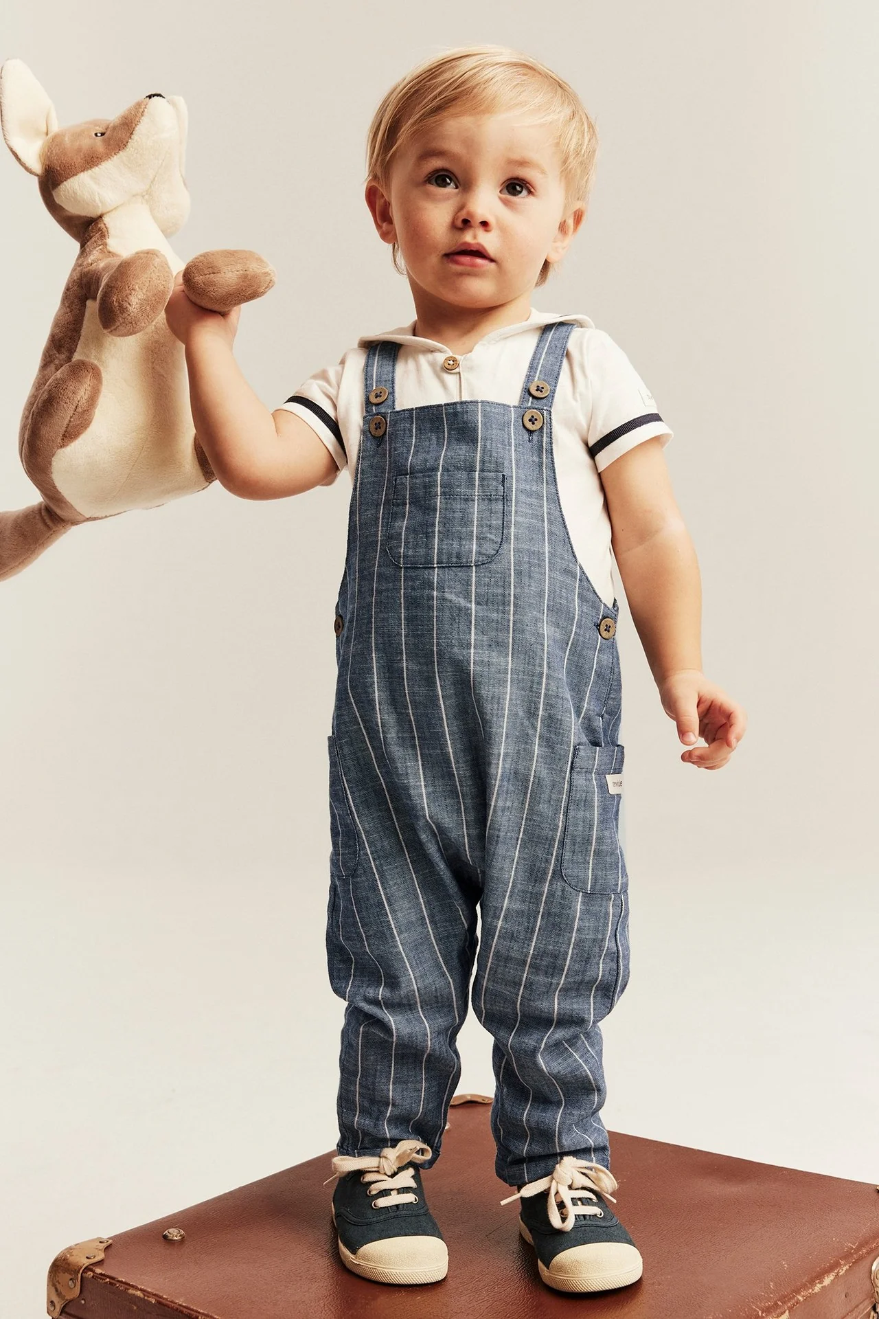 Baby blue striped woven dungarees - Image 2