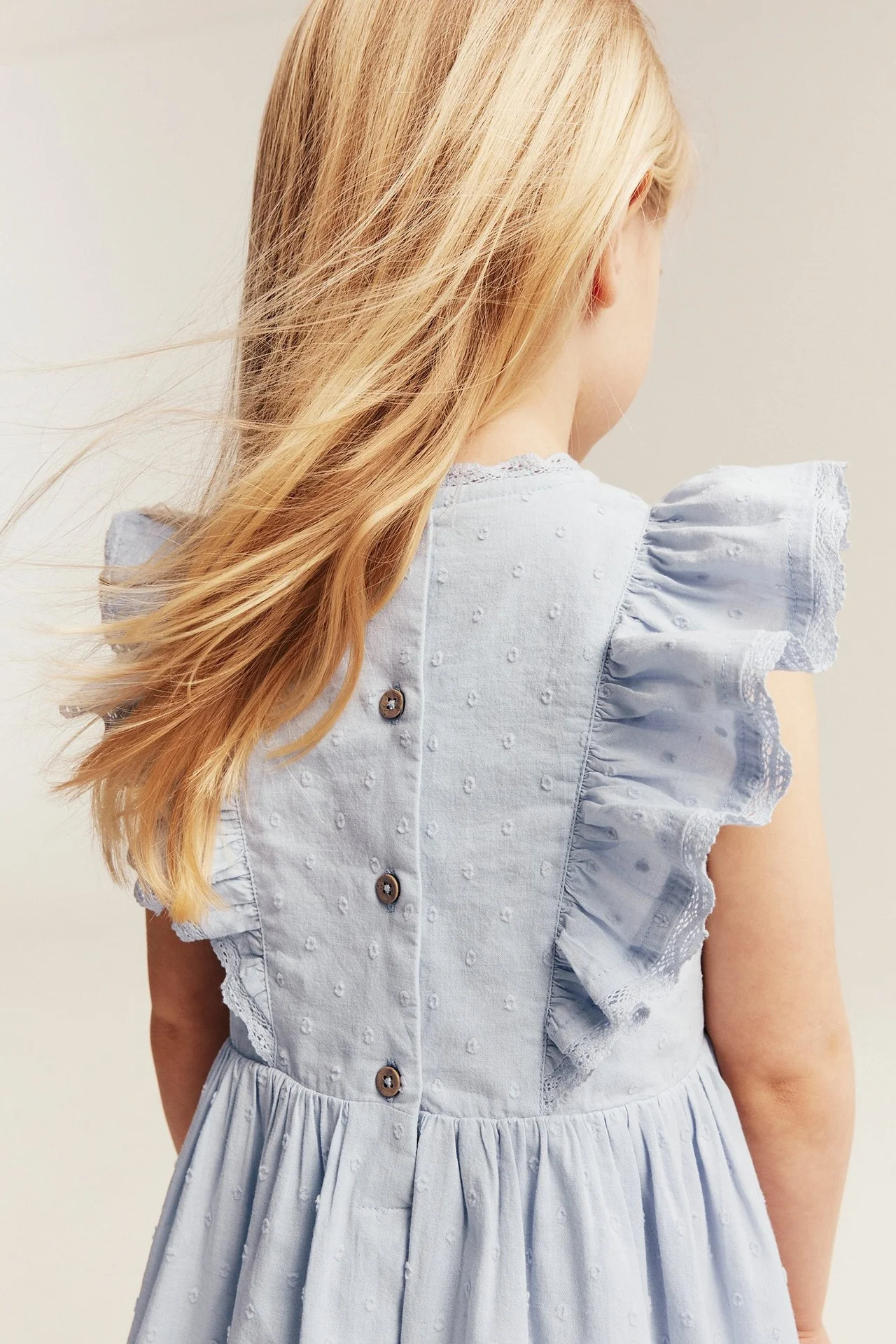 Kids blue short-sleeve frilled dress - Image 4