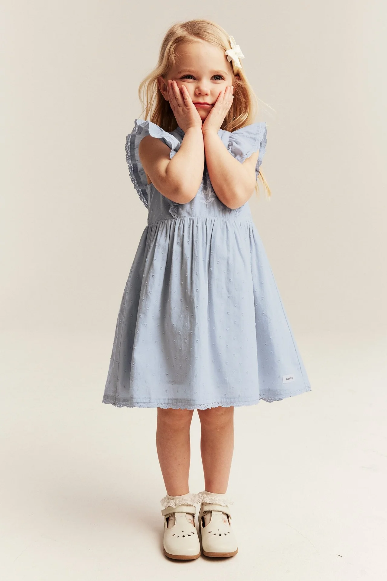 Kids blue short-sleeve frilled dress - Image 5