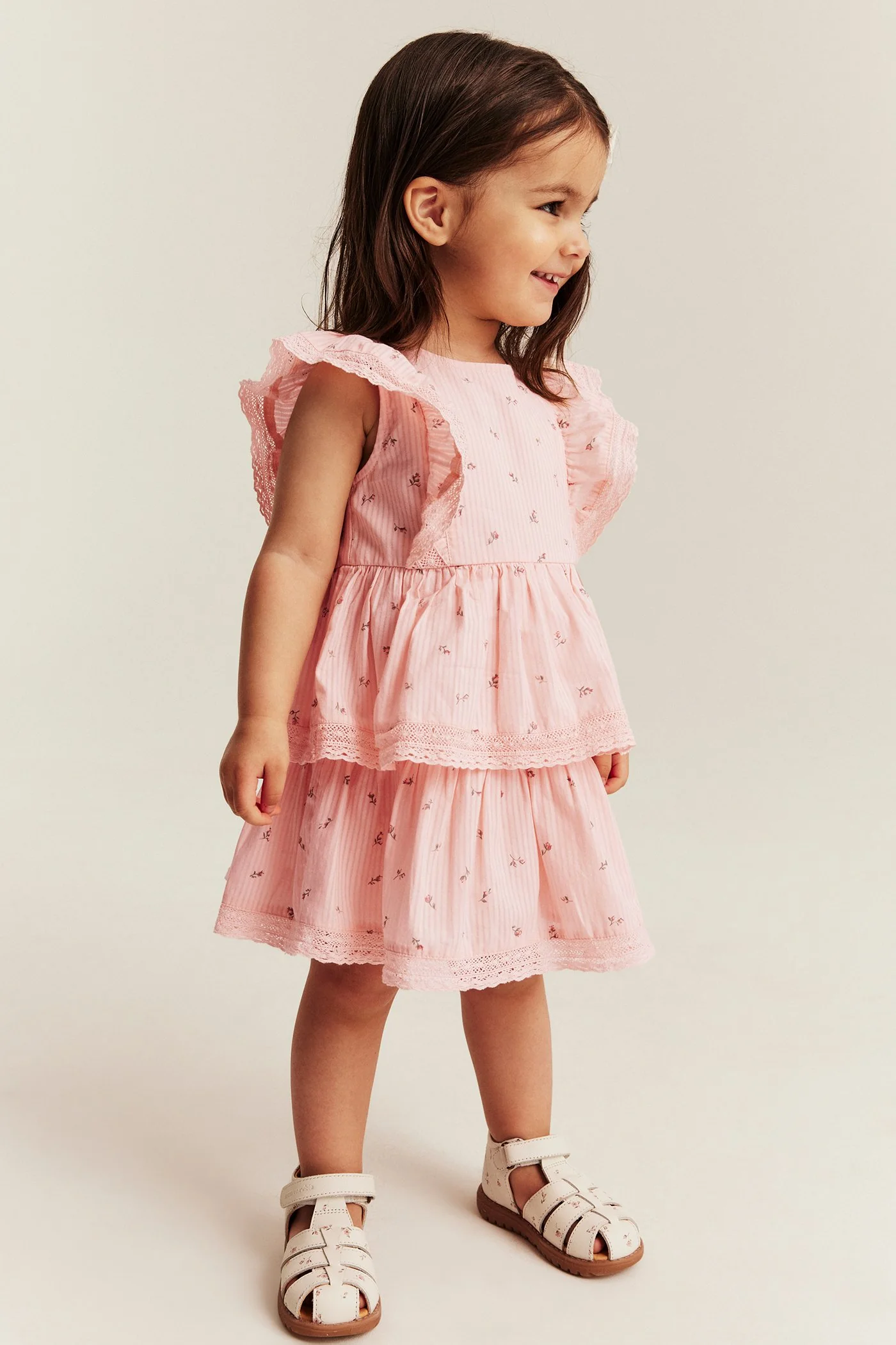 Baby pink floral dress with frill - Image 3