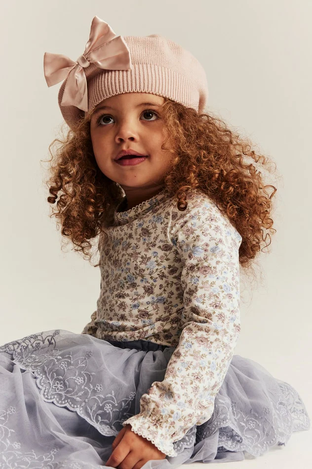 Baby & kids pink beret with bow - Image 2