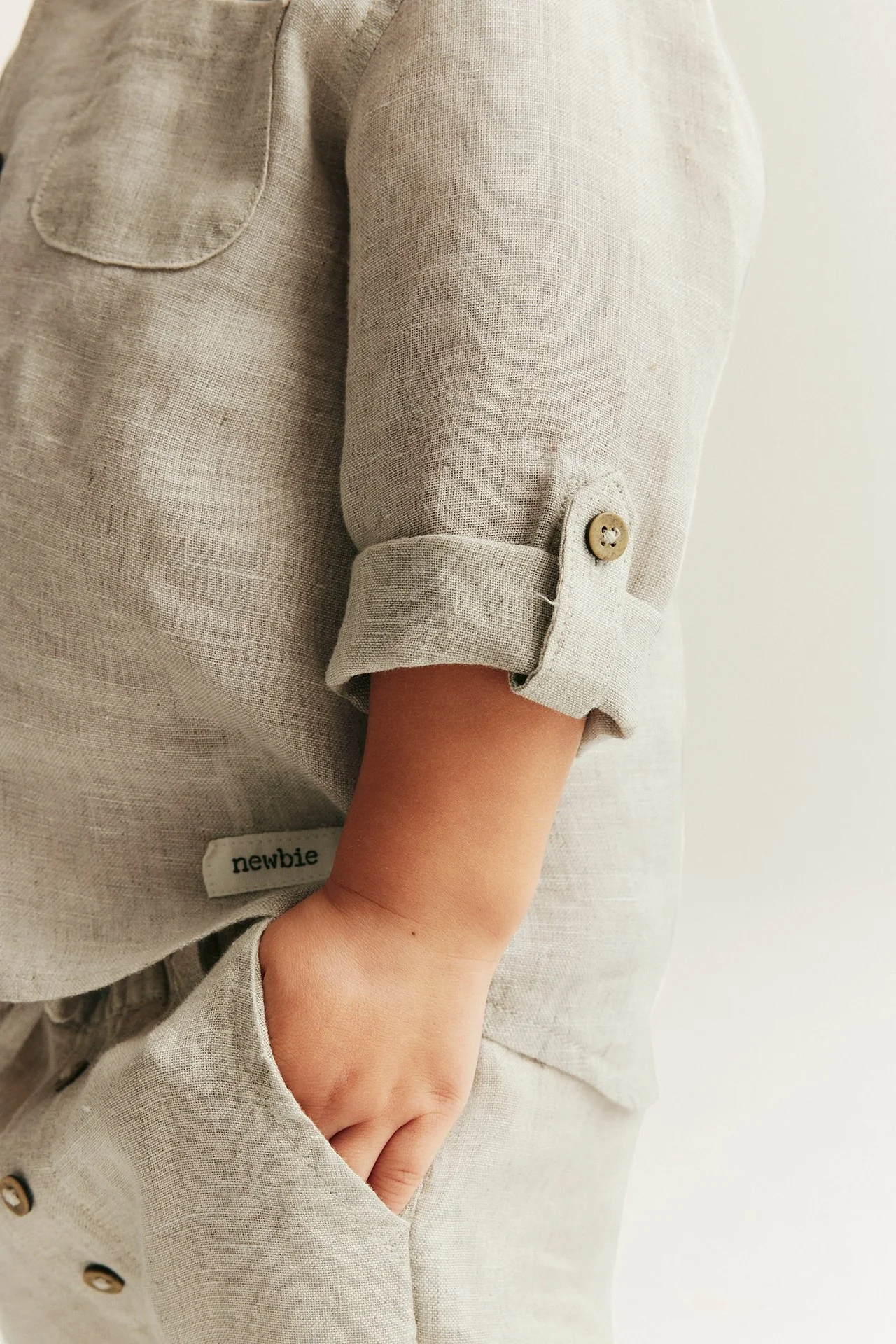 Baby beige linen shirt with collar - Image 4