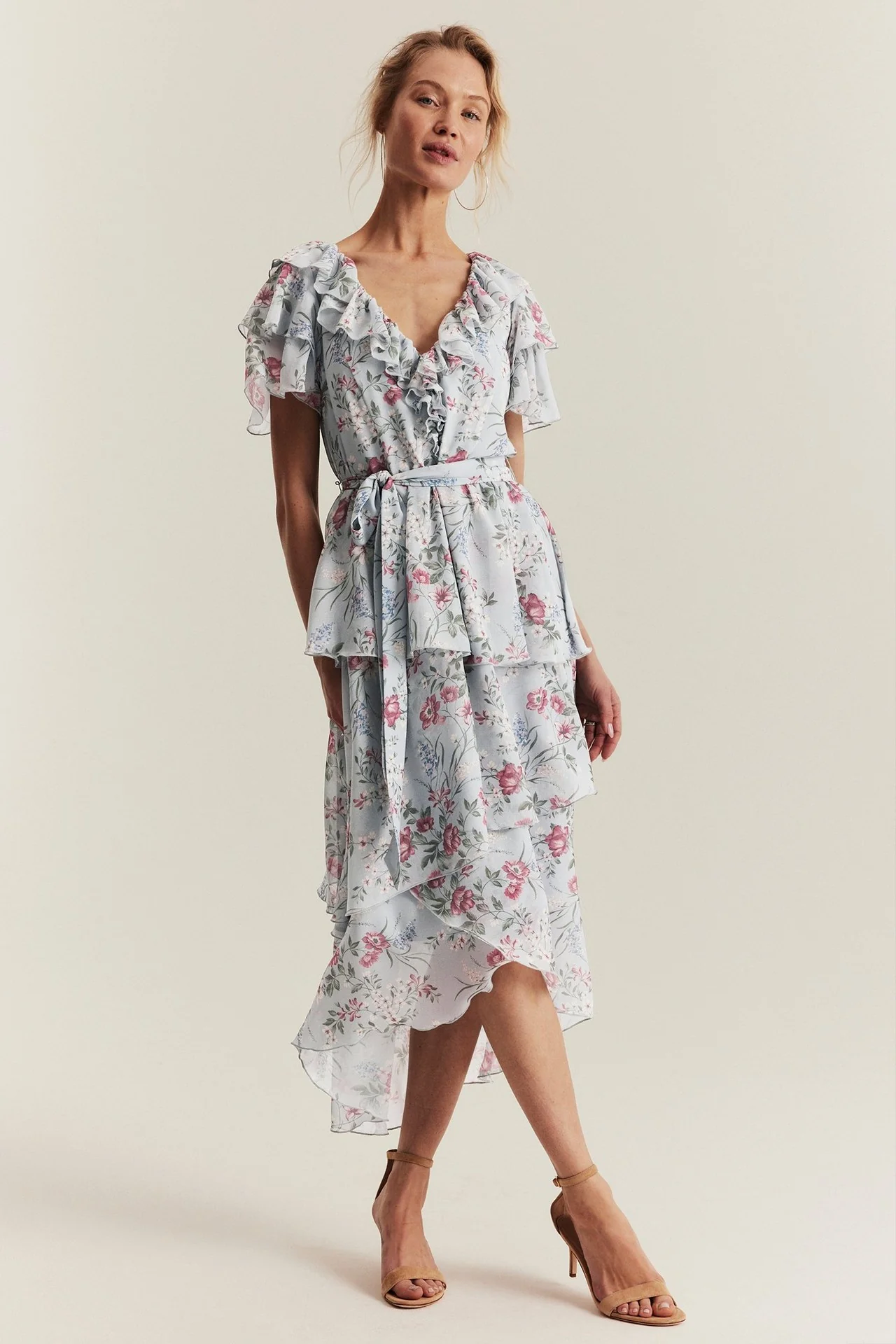 Women's blue floral chiffon dress - Image 4