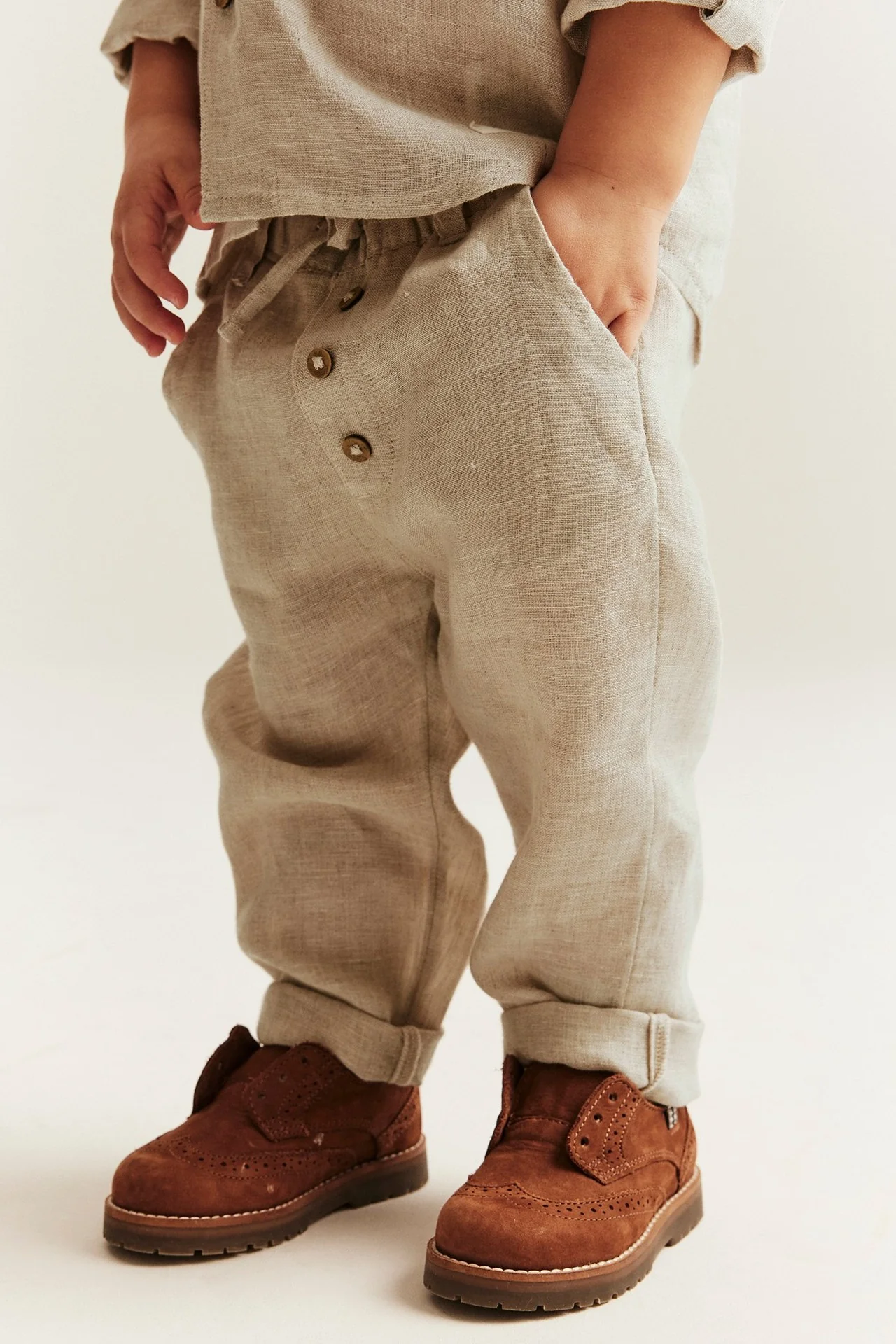 Baby beige linen drawstring trousers - Image 4