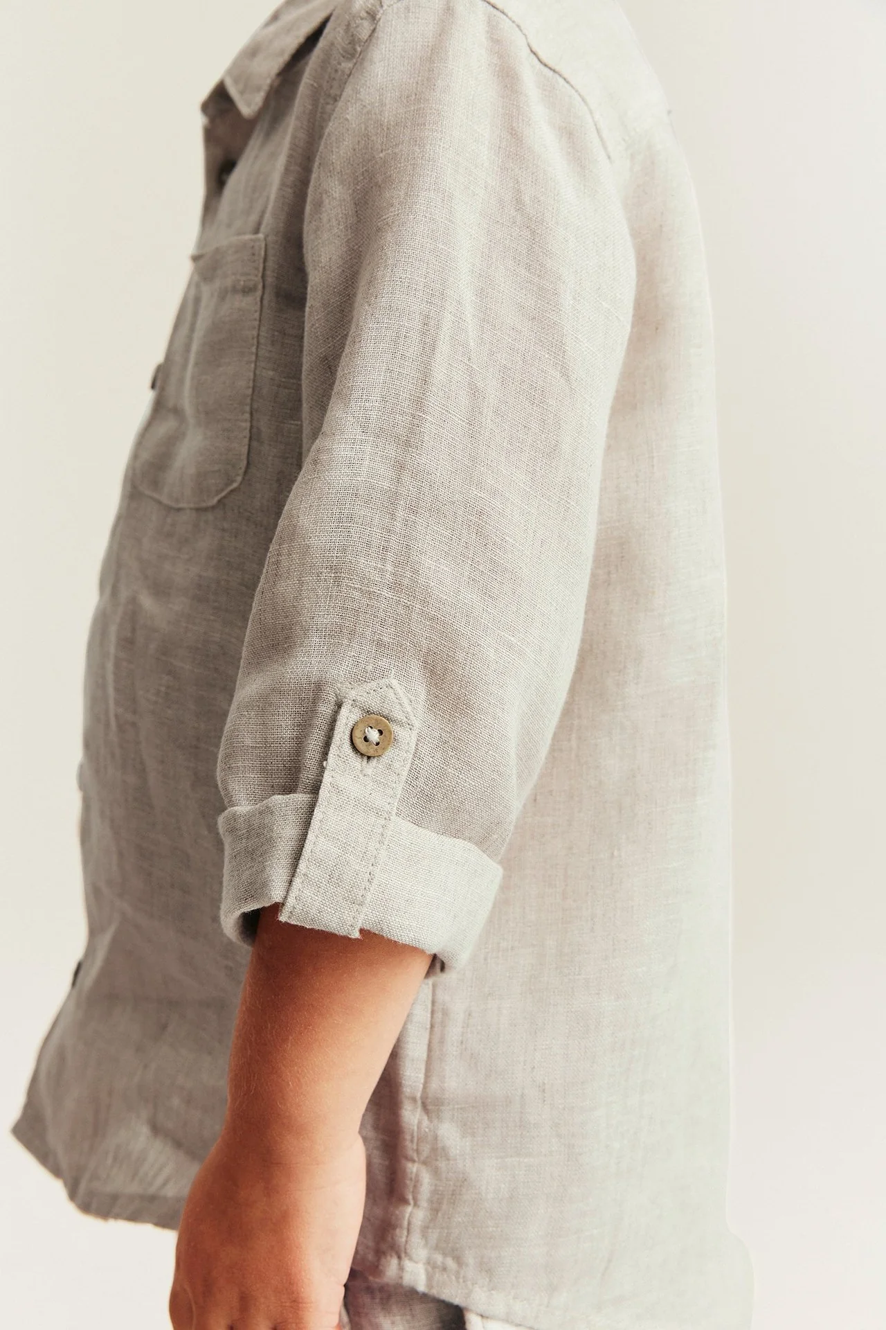 Kids beige linen shirt with collar - Image 4
