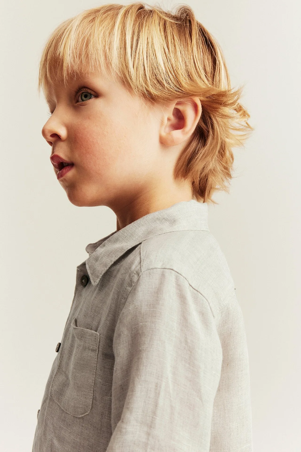 Kids beige linen shirt with collar - Image 5