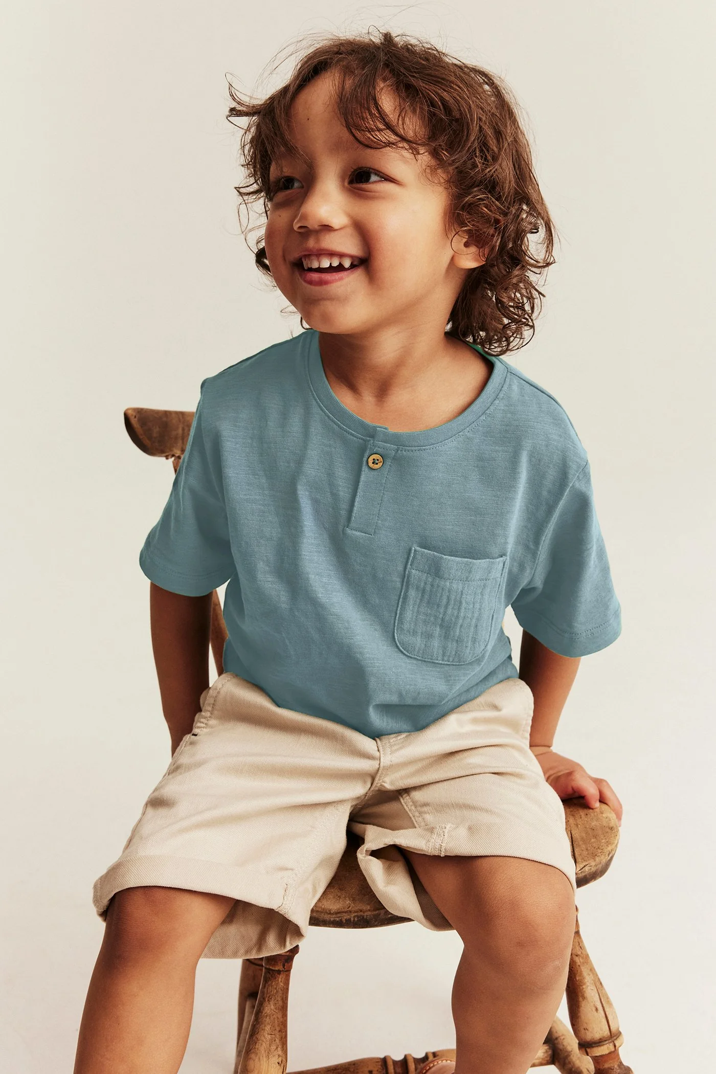 Kids blue slub knit T-shirt with pocket - Image 3