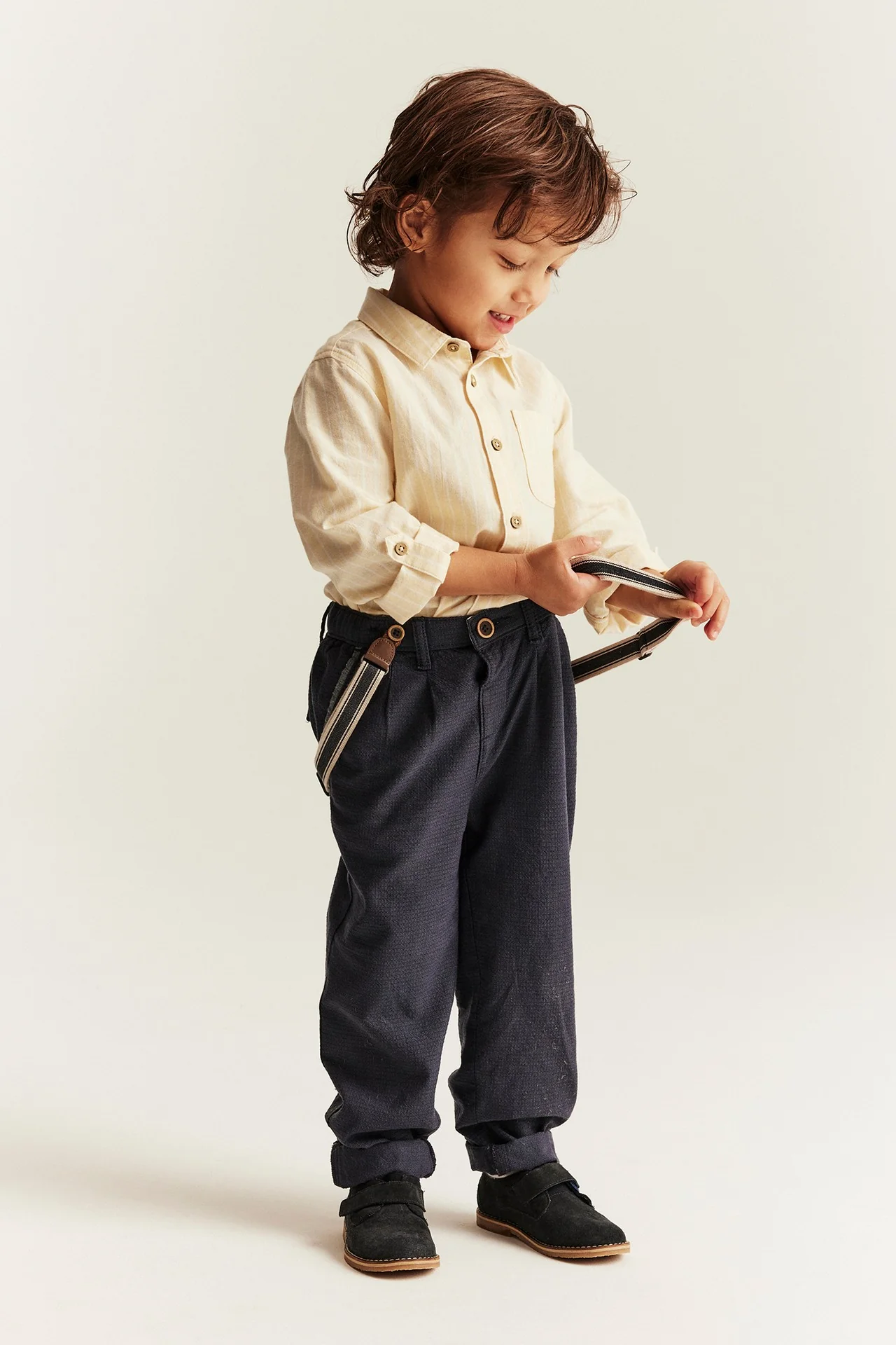 Kids yellow woven shirt with collar - Image 3