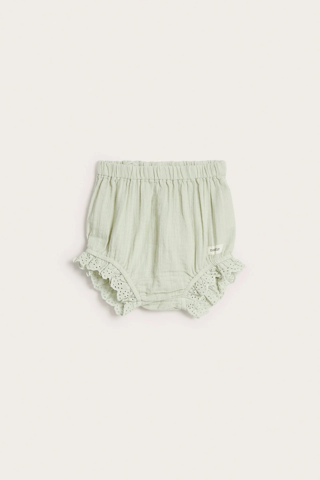 Baby green puff shorts with frill - Image 2
