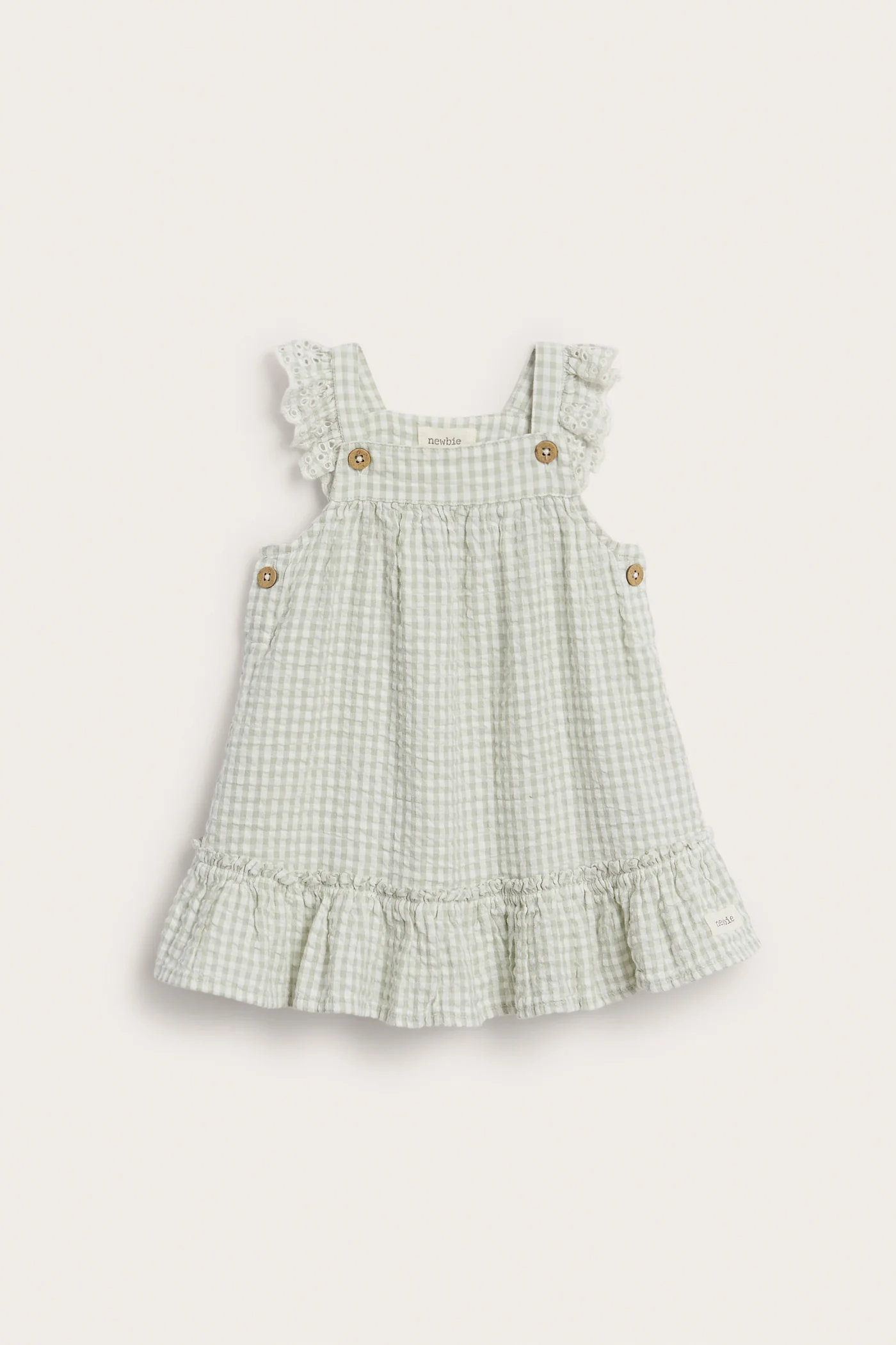 Baby green gingham dress with frills - Image 2