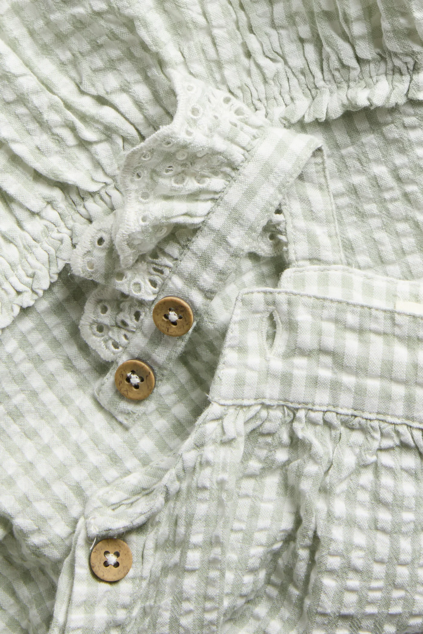 Baby green gingham dress with frills - Image 3