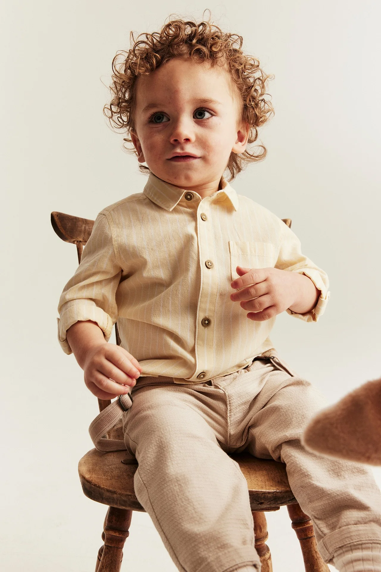 Baby yellow woven shirt with collar - Image 4