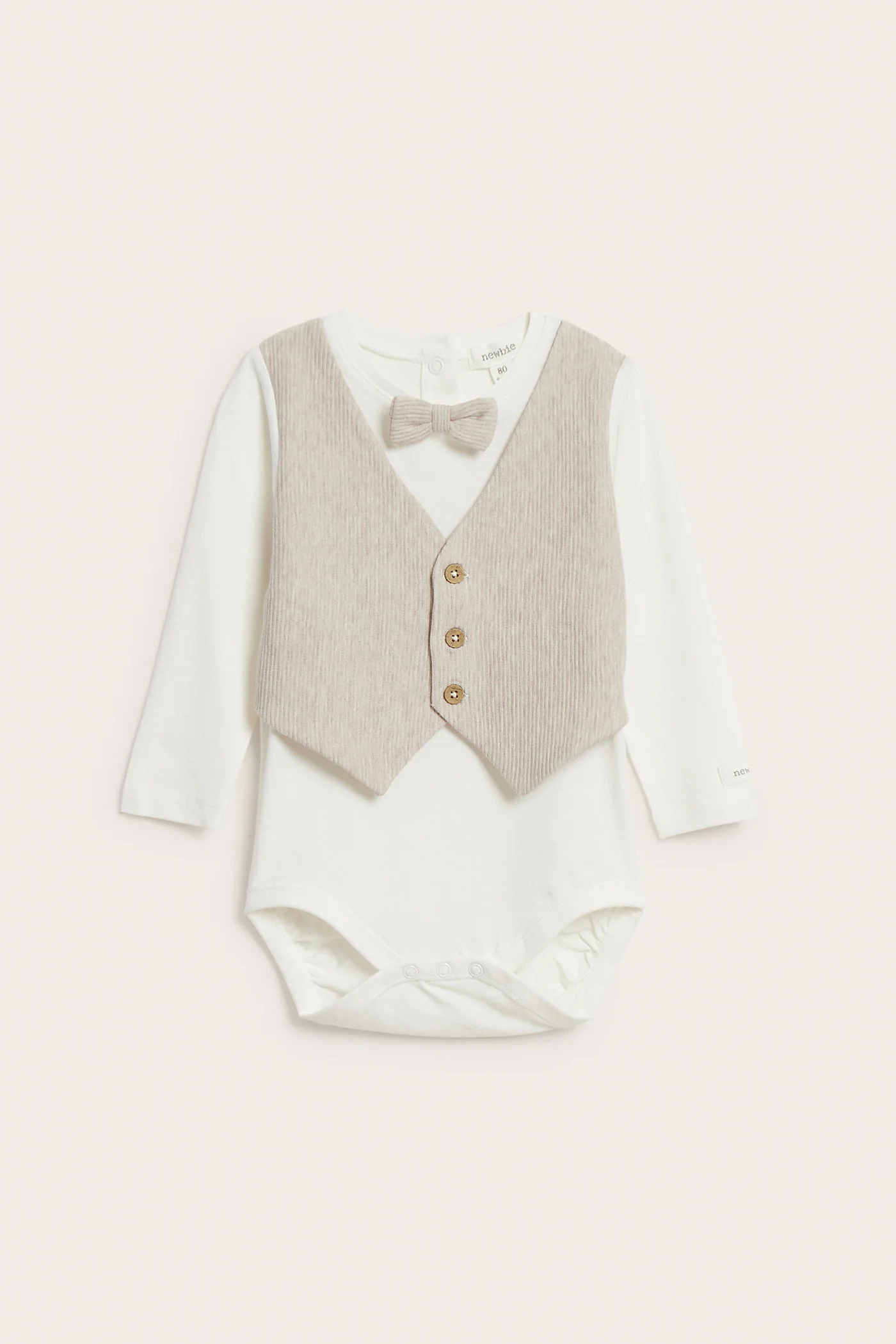Baby beige tie bodysuit with waistcoat - Image 2