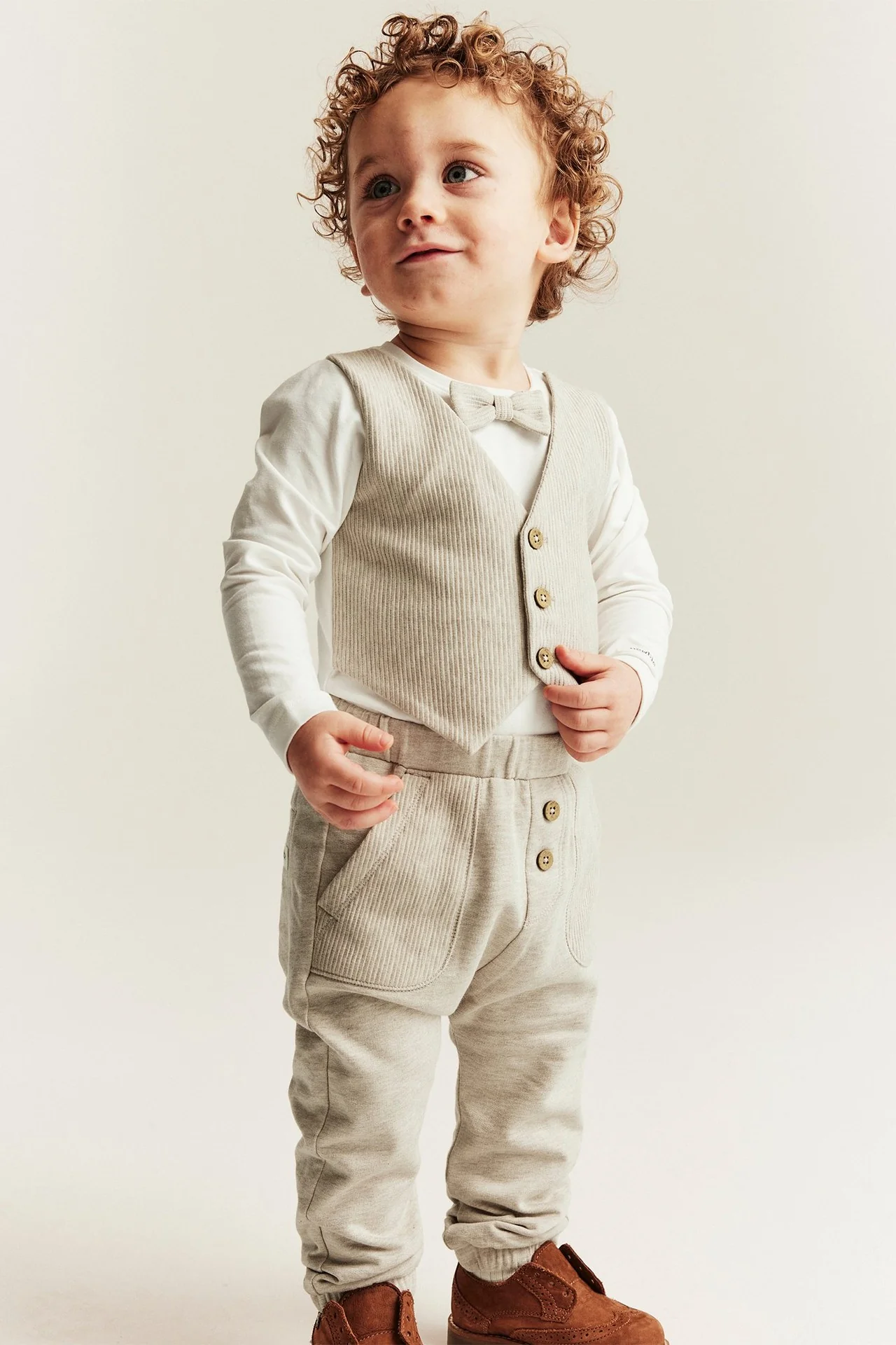 Baby beige tie bodysuit with waistcoat - Image 3