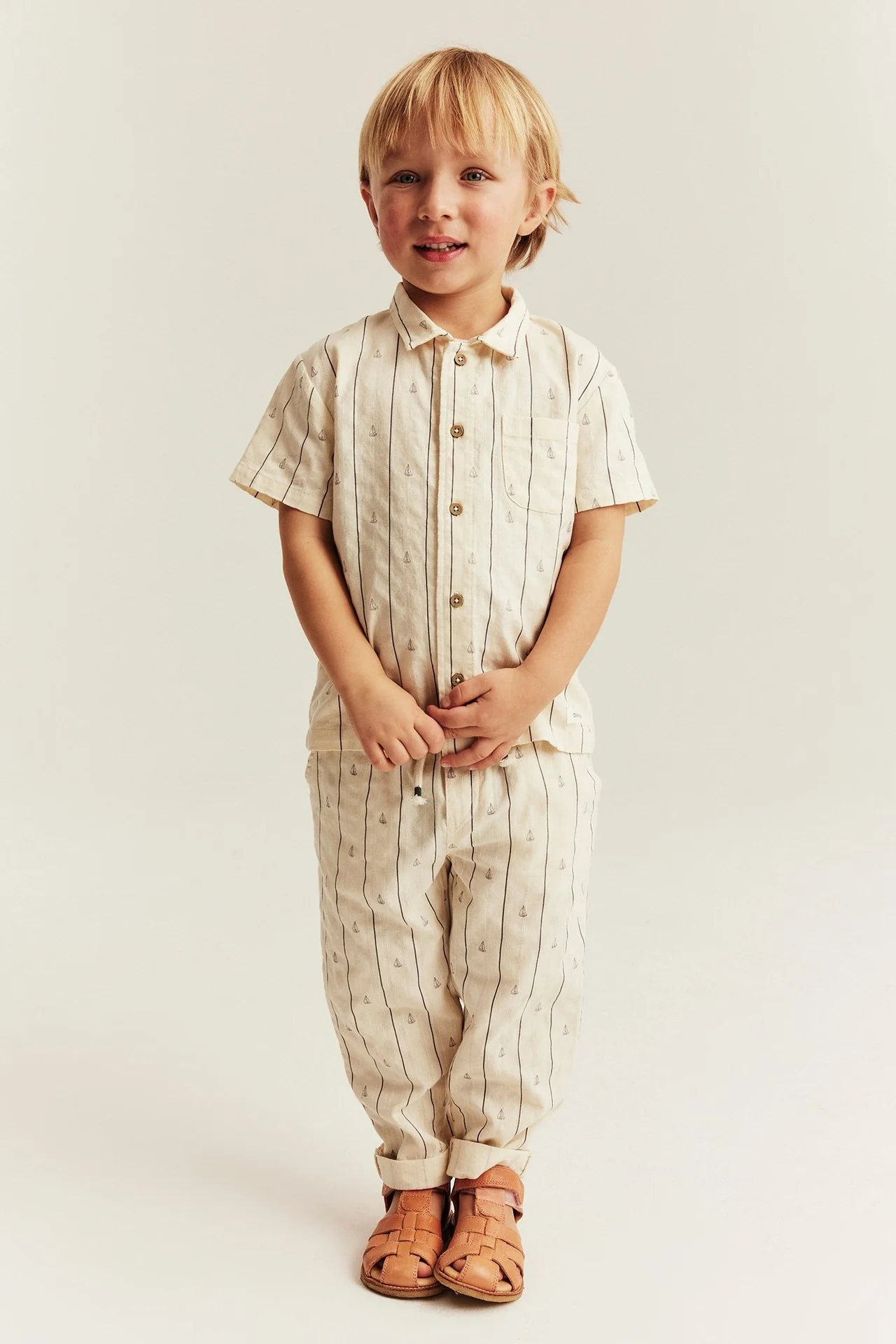 Kids cream striped trousers with sailboats - Image 5