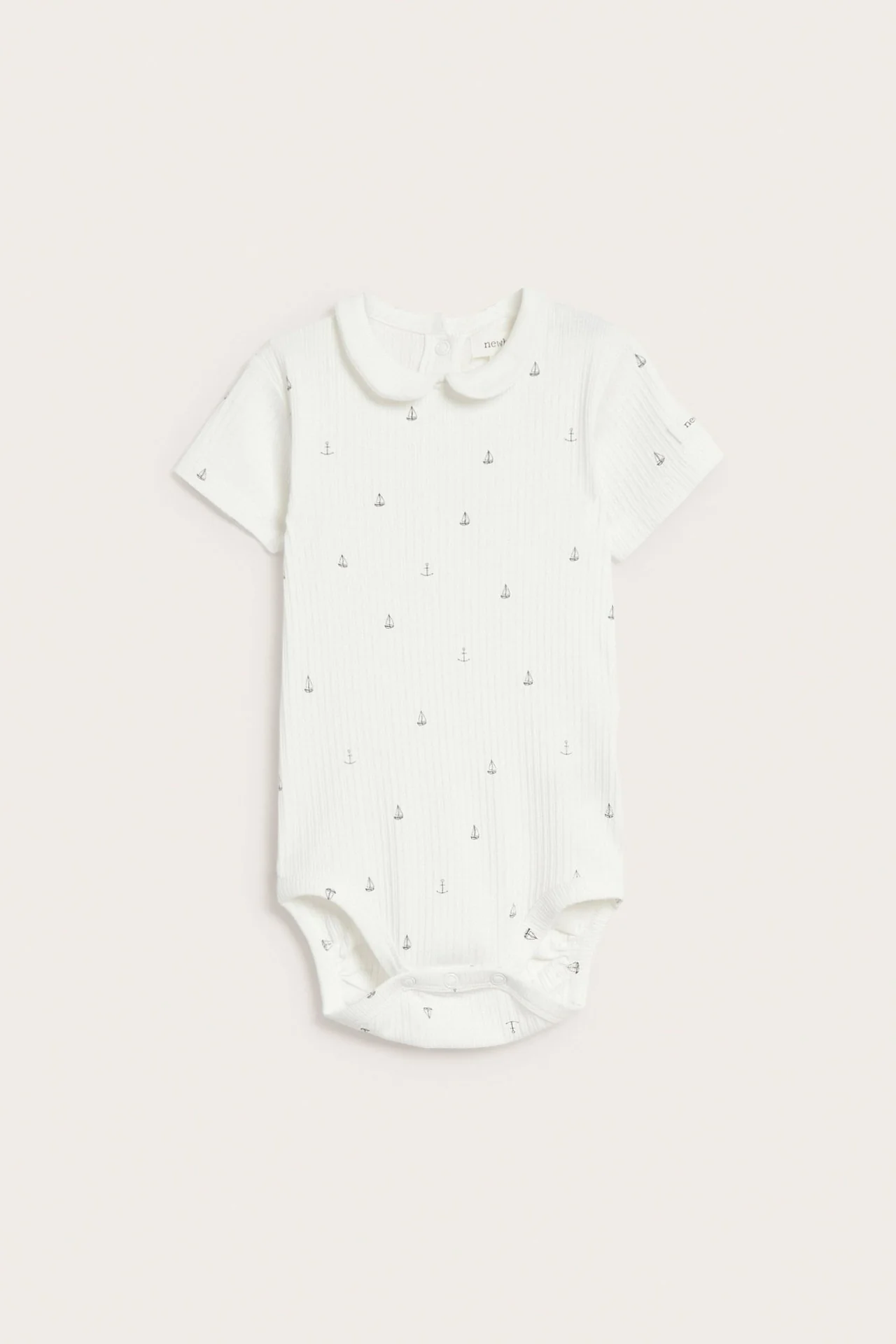 Baby white ribbed bodysuit with sailboats - Image 2