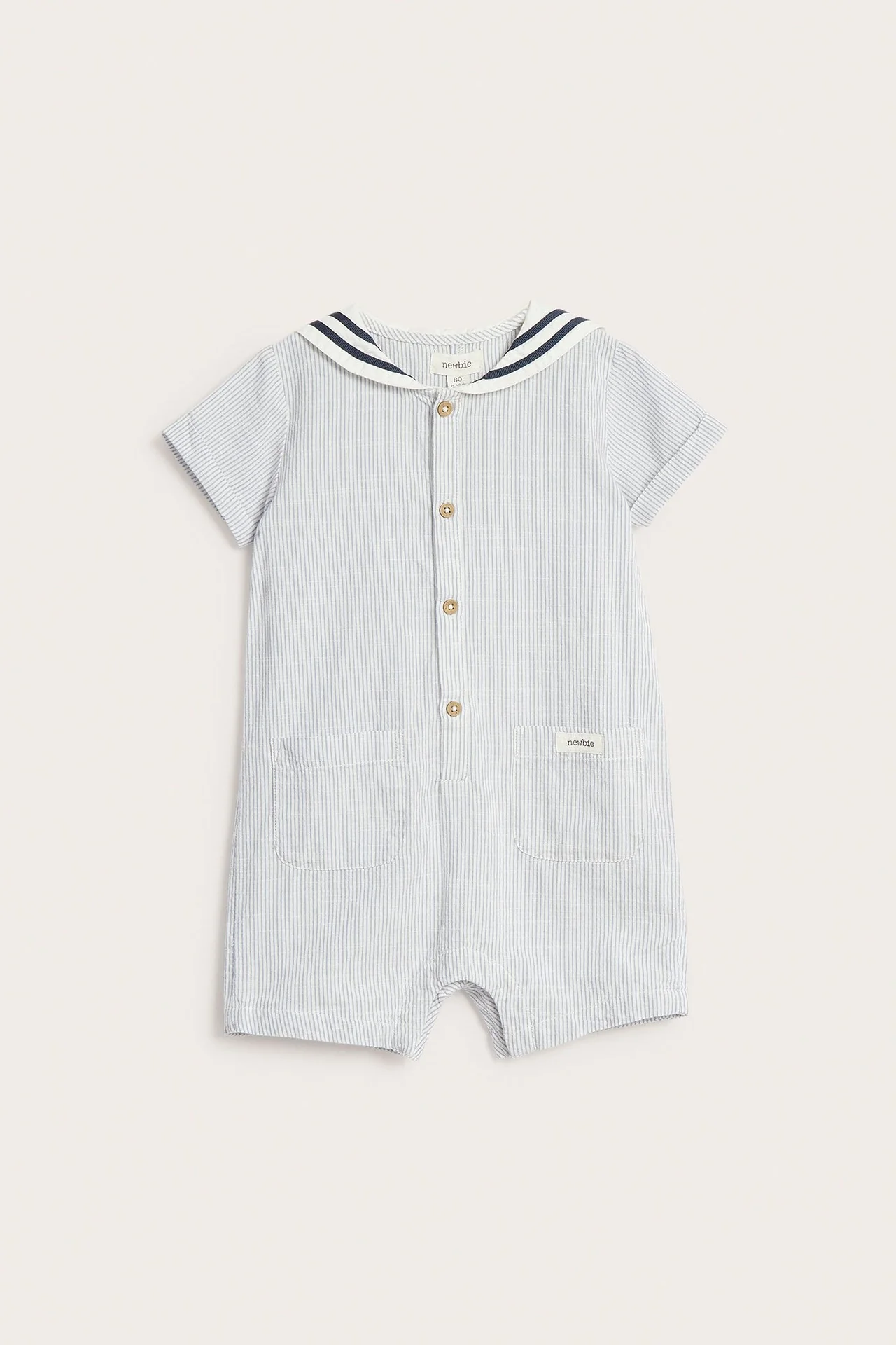 Baby blue woven romper with sailor collar - Image 2
