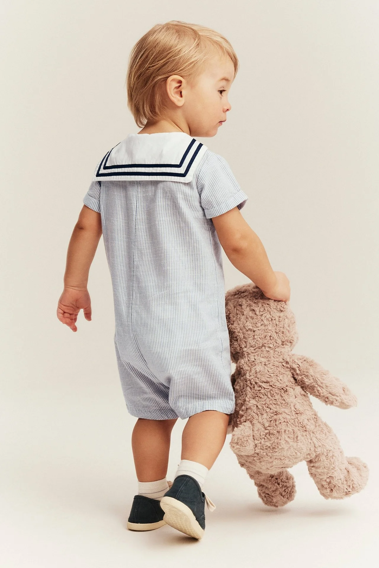 Baby blue woven romper with sailor collar - Image 3