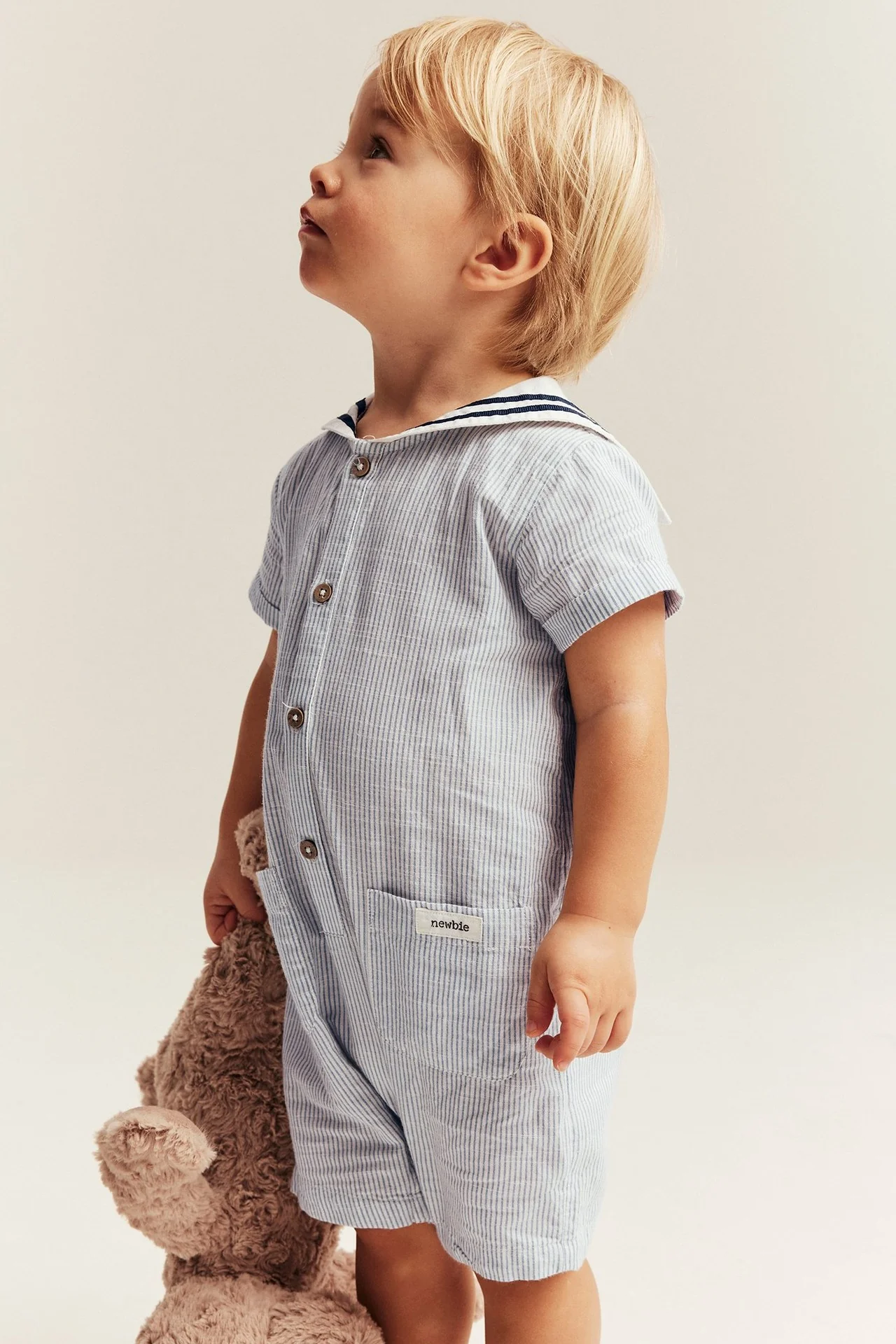 Baby blue woven romper with sailor collar - Image 4
