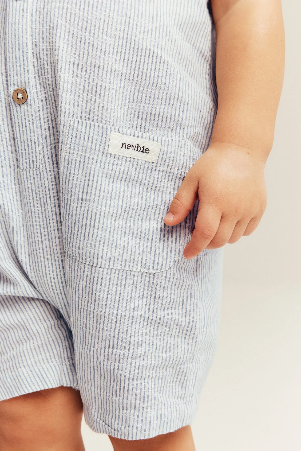 Baby blue woven romper with sailor collar - Image 6