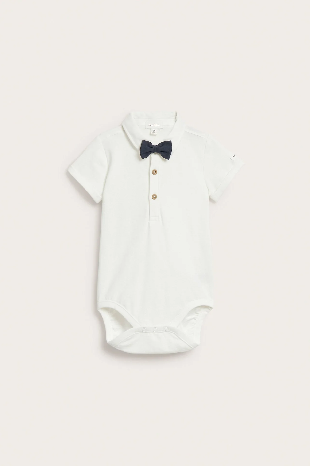 Baby white short-sleeved bodysuit with bow tie - Image 2