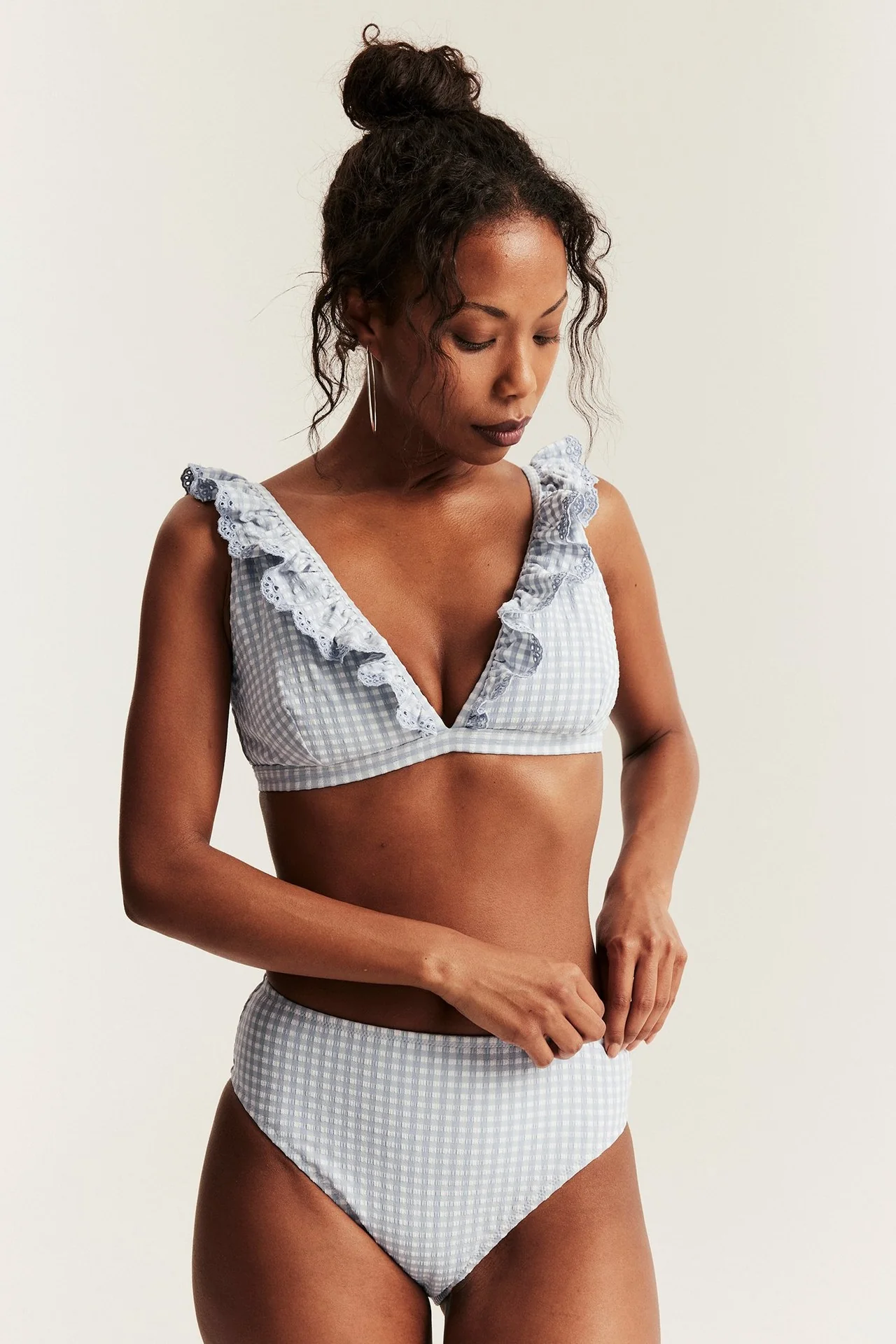 Women's blue checkered bikini bottoms - Image 3