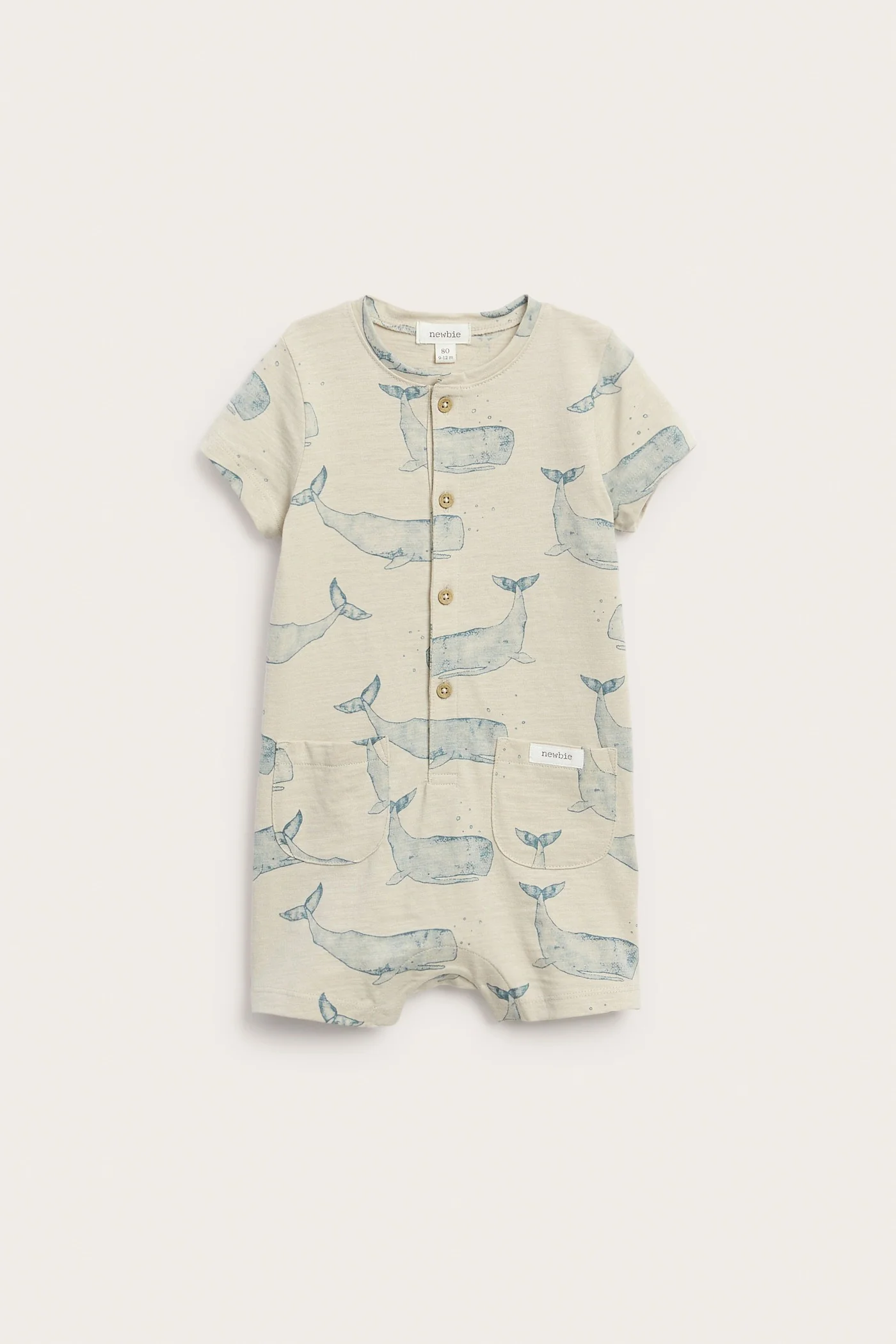 Baby whale‑print romper