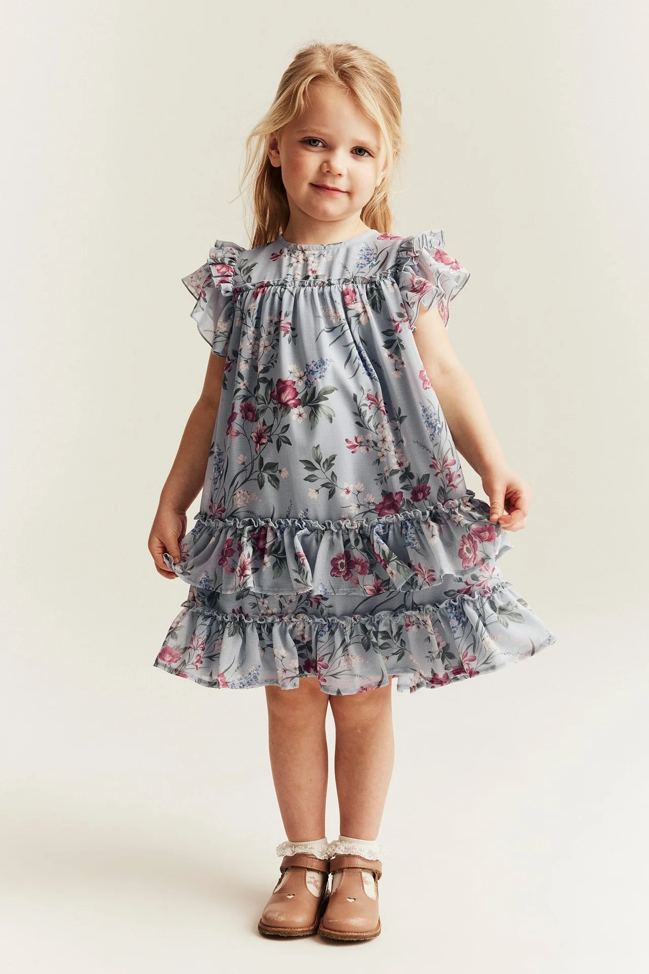 Kids floral chiffon dress with frills - Image 4