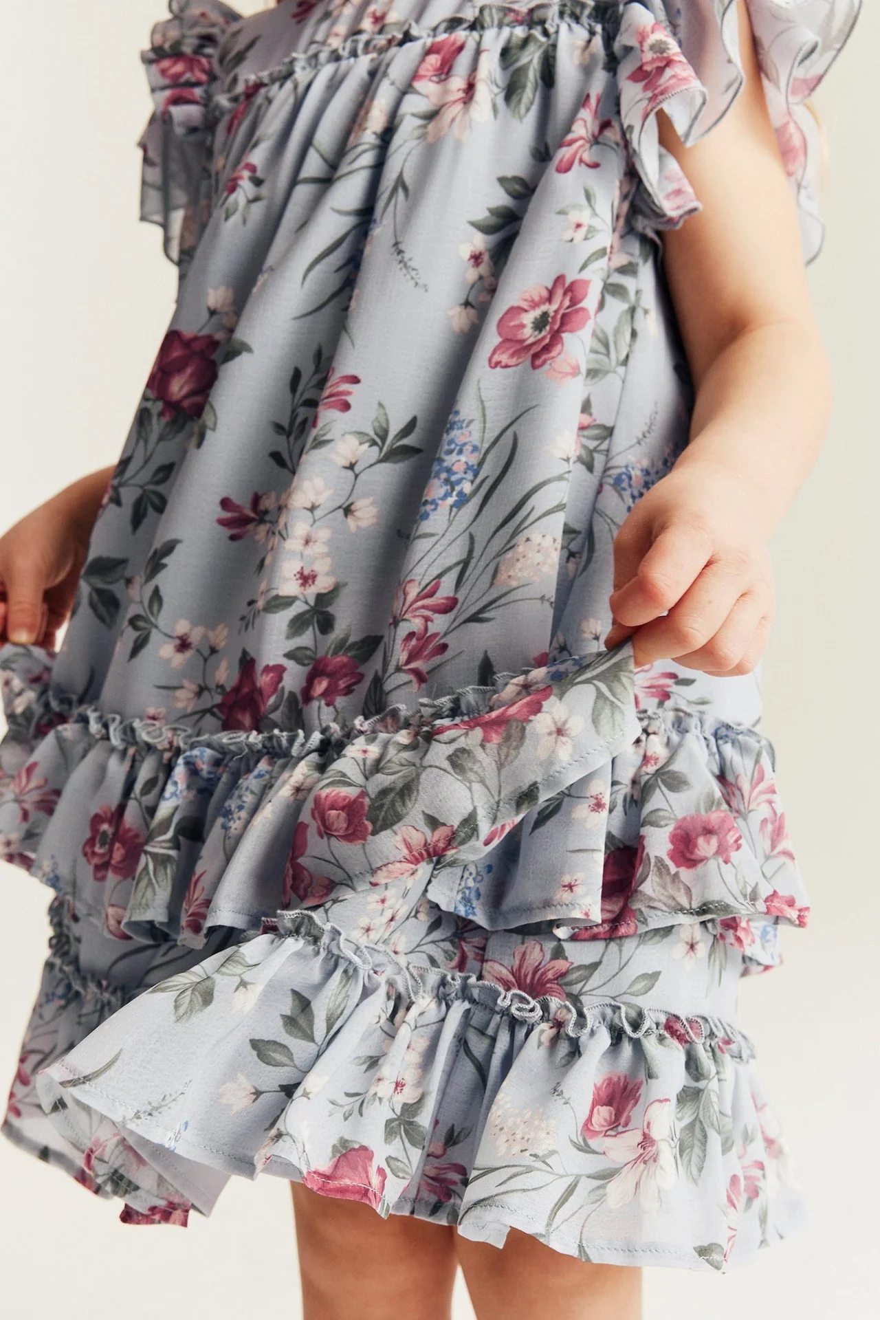 Kids floral chiffon dress with frills - Image 5