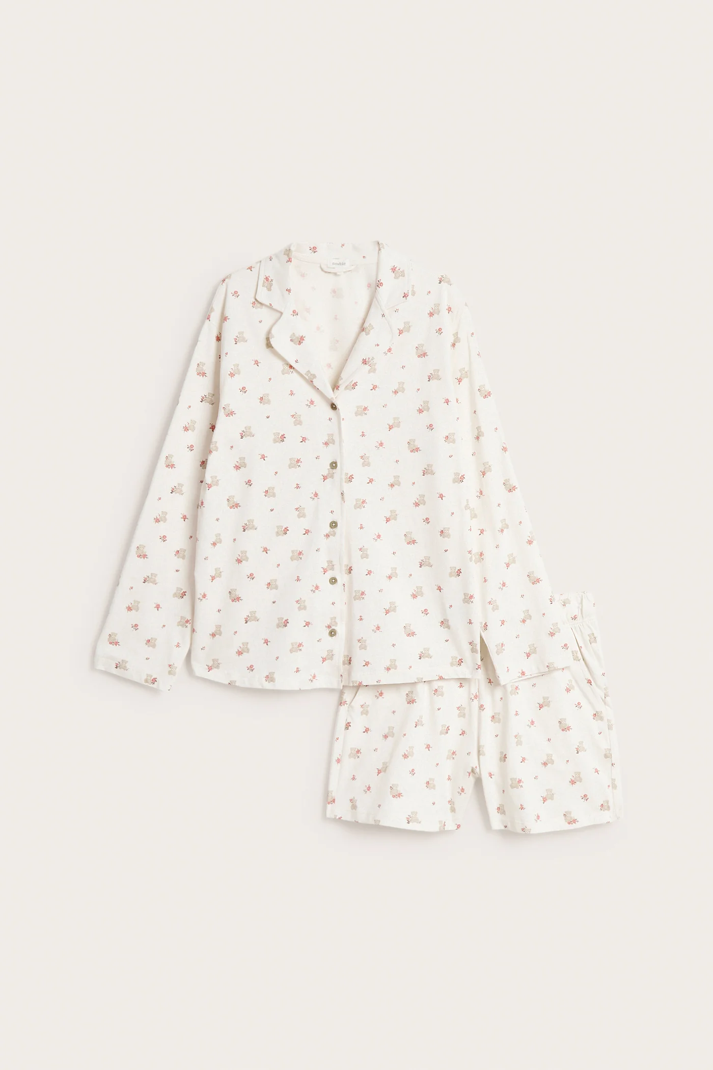 Women's white floral teddy bear pyjamas - Image 2