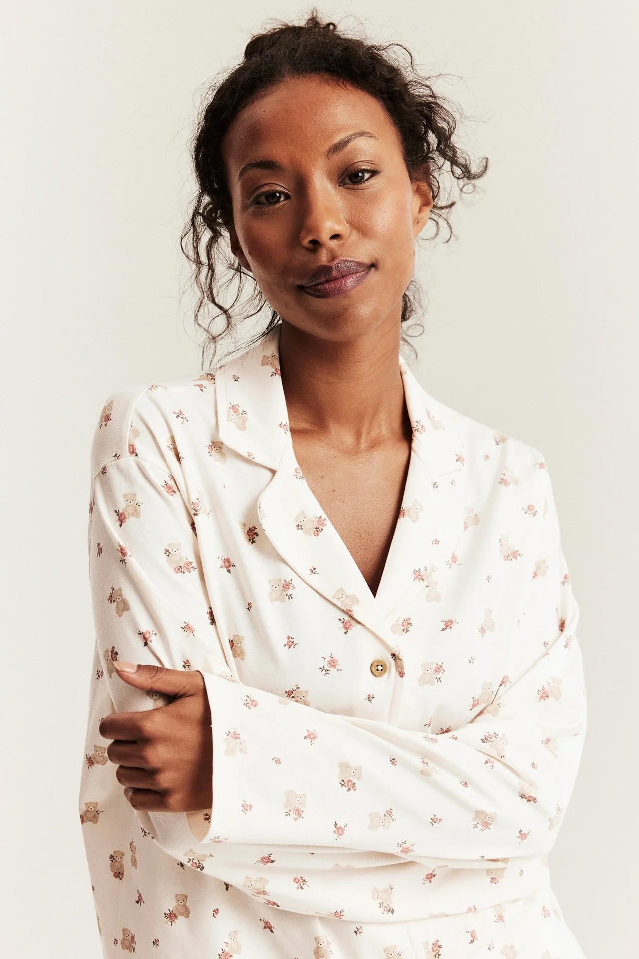 Women's white floral teddy bear pyjamas - Image 3