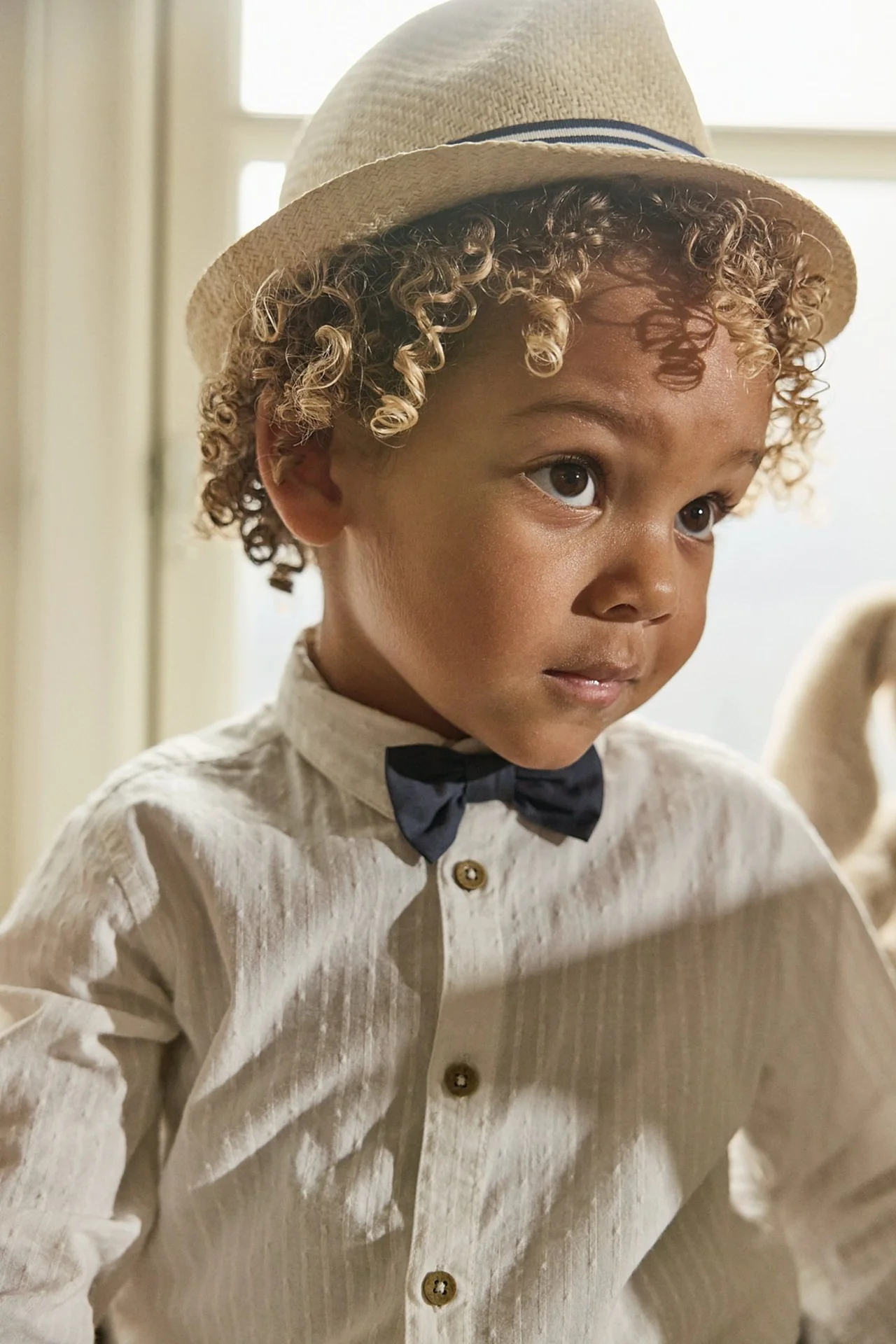 Baby straw hat with striped brim - Image 2