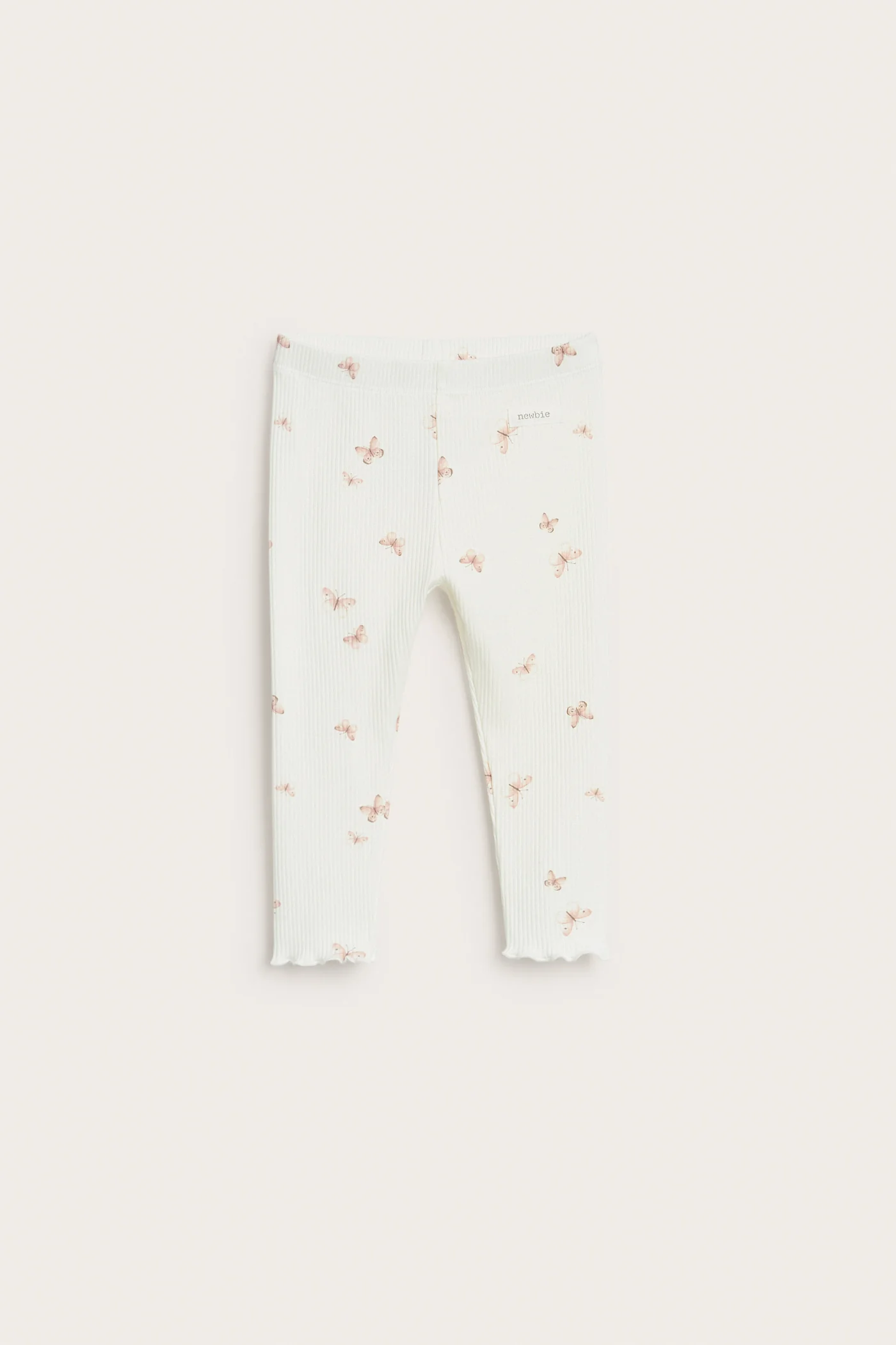 Baby white ribbed leggings with butterfly print - Image 2
