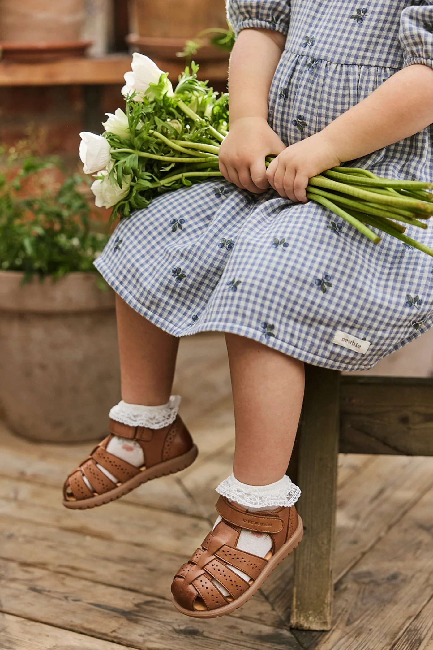 Kids brown leather strap sandal Hällevik - Image 3