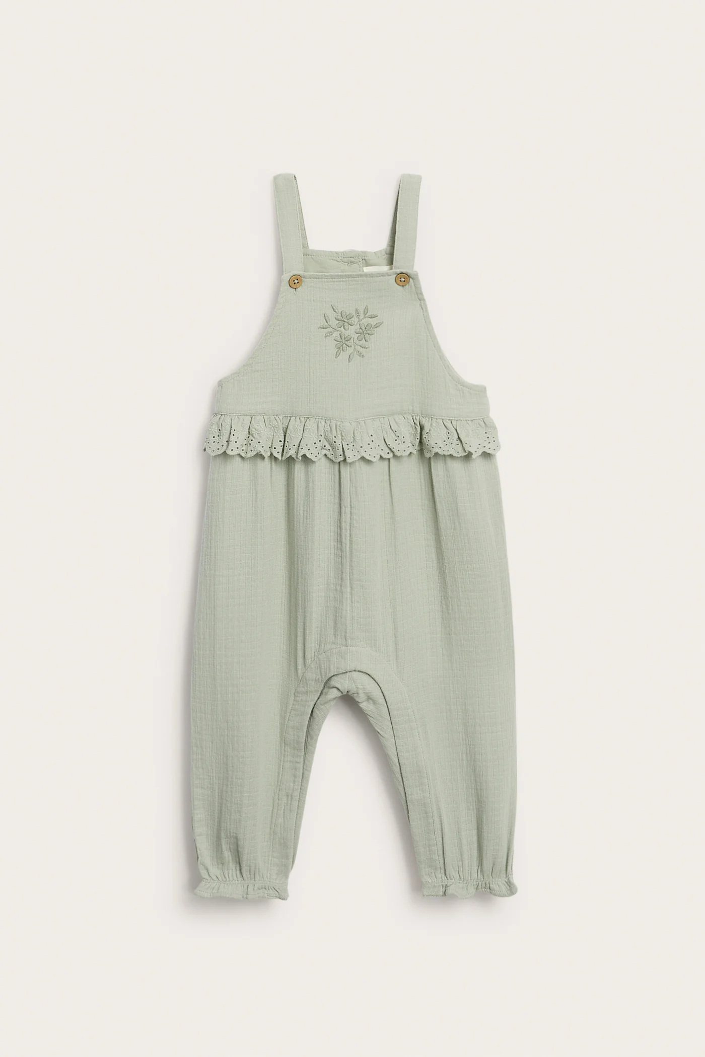 Baby dungarees with lace frill