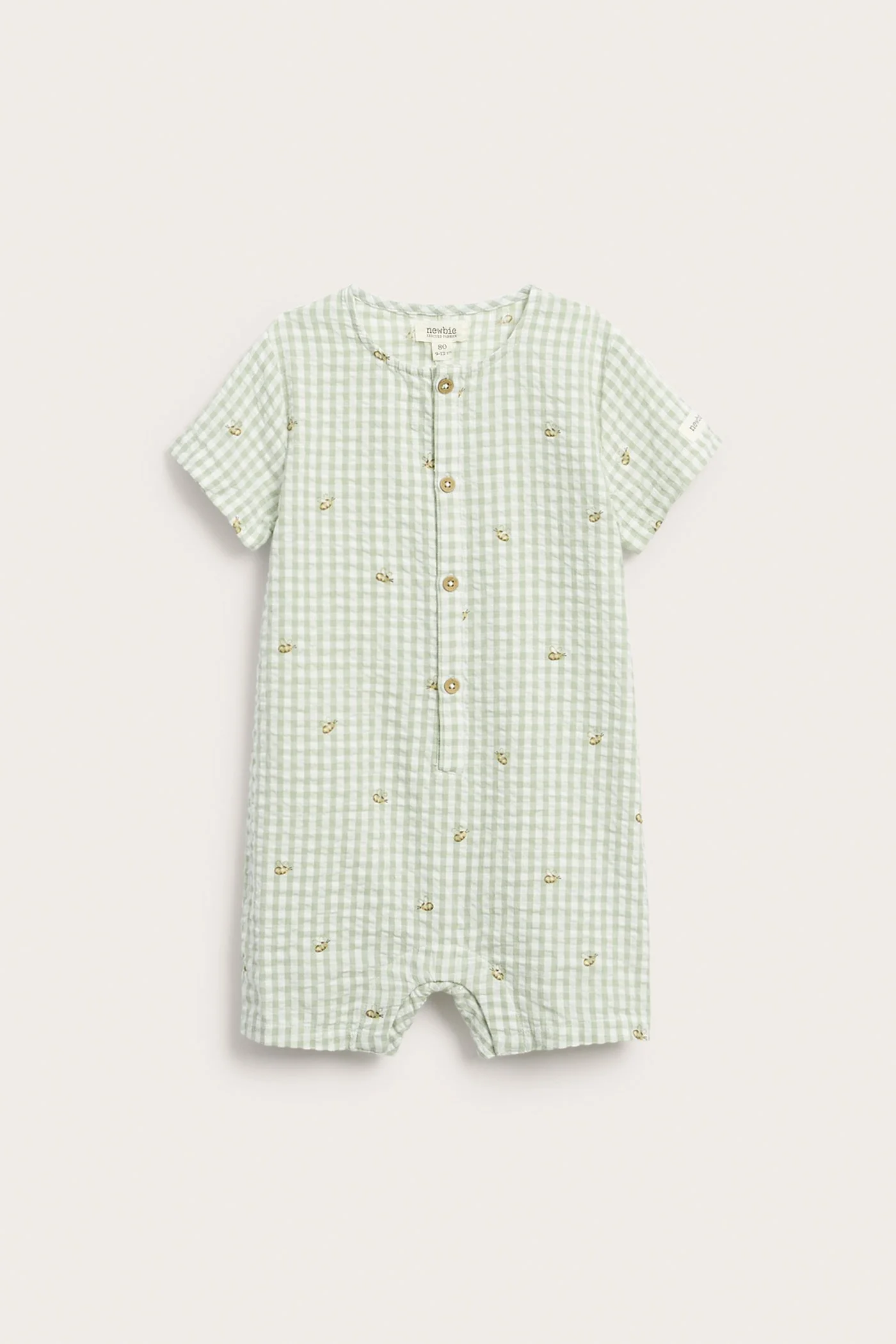 Baby checked romper with bee motif - Image 2