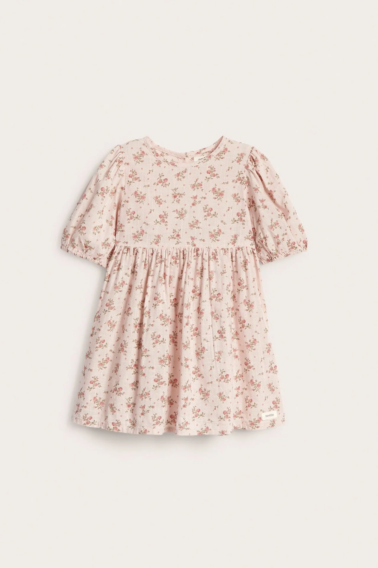 Kids pink dress with puff sleeves - Image 2