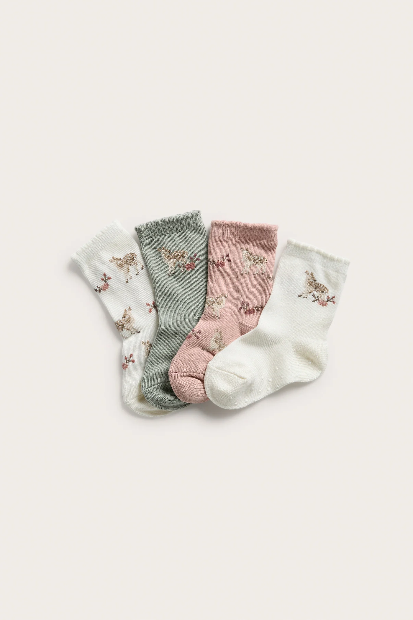 Baby deer & floral socks (4-pack)